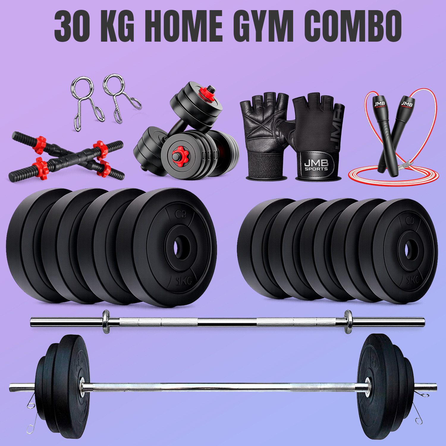 JMB 30kg Adjustable Dumbbell Set with PVC Plates - Image 5