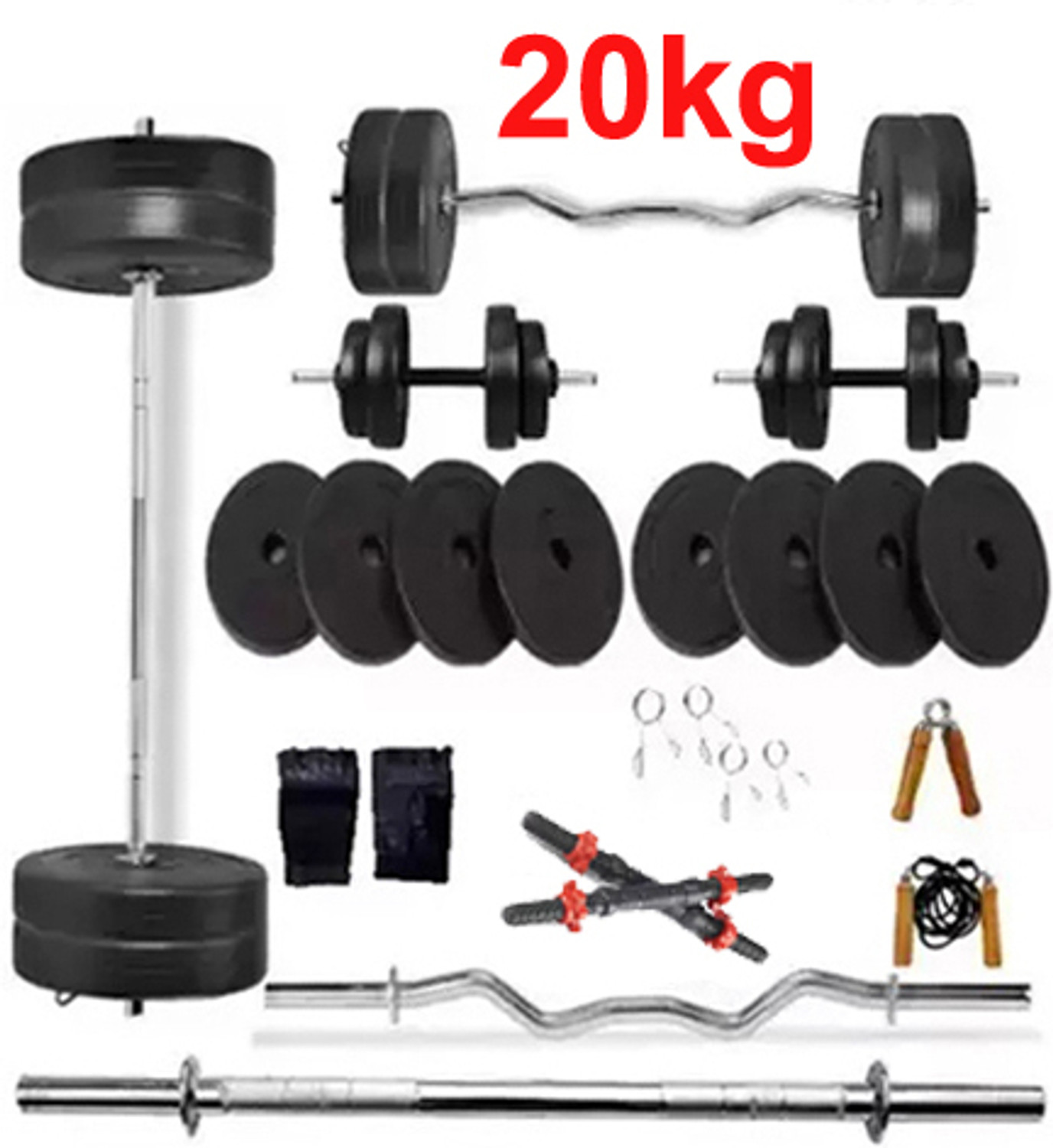 Image of BELLATRIX X 0.4 kg 20KG PVC Weight Set with Dumbbell Rods, 3ft Straight Rod & Acc Gym Home Gym Combo