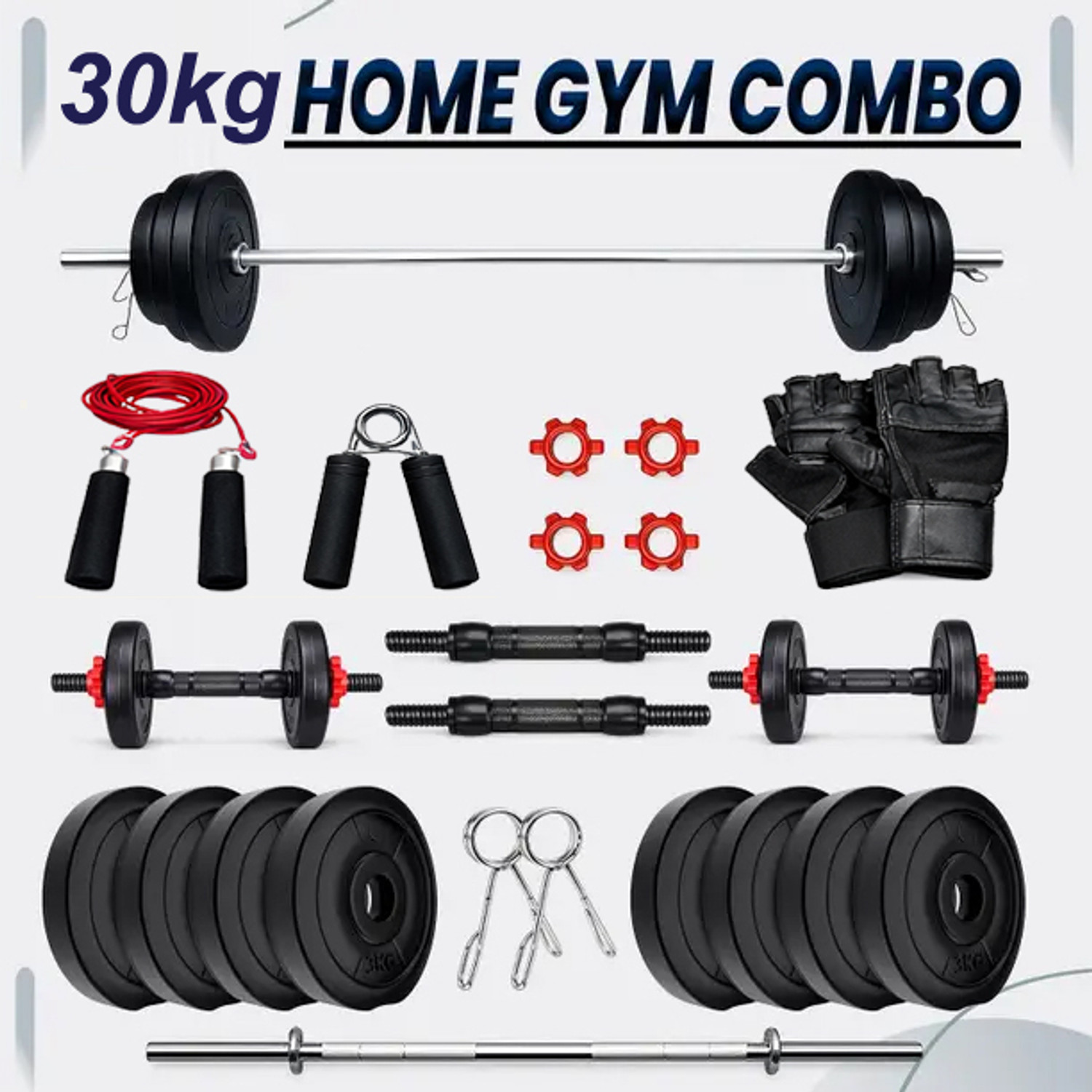 Image of POWER FITNESS 30 kg pvc Adjustible dumbbles 3ft curl rod Adjustable Dumbbell (30 kg)