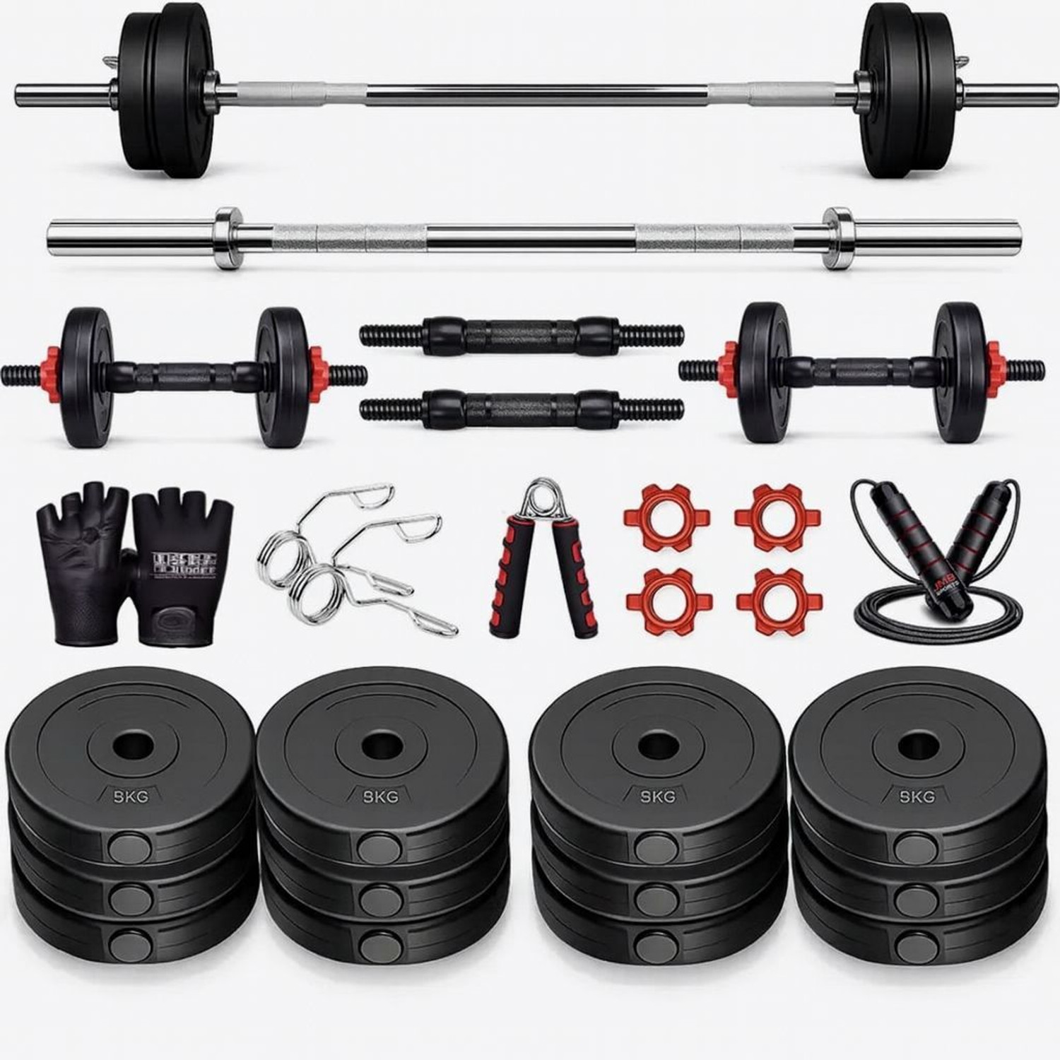 Image of ANSH FIT 2.275 kg 50KG PVC Complete Gym Kit with Dumbbell Rods, Straight Bar & Accessories Home Gym Combo