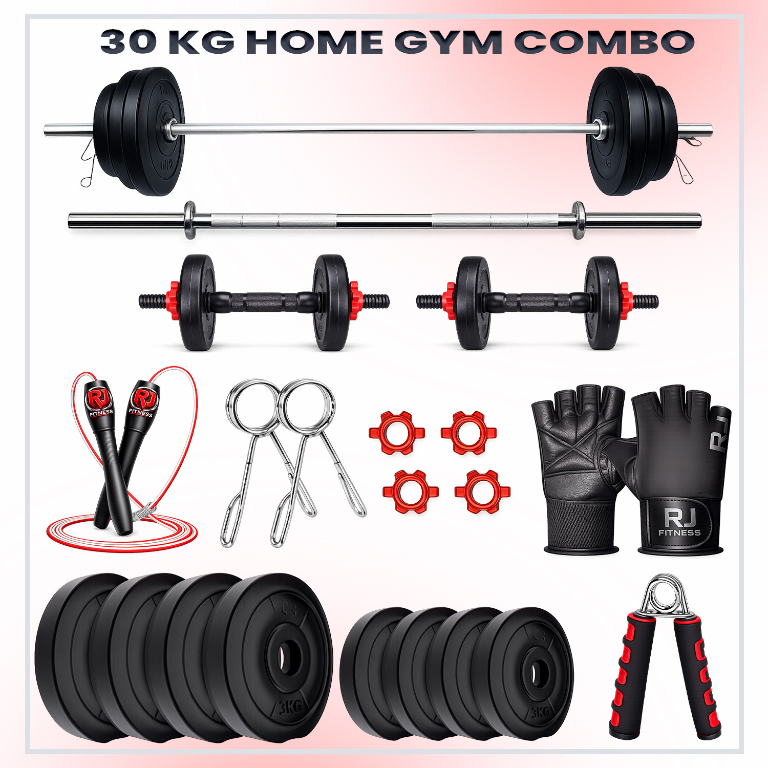 Image of BELLATRIX X 0.4 kg 40KG PVC Weight Set with Dumbbell Rods, 3ft Straight Rod & Acc Gym Home Gym Combo
