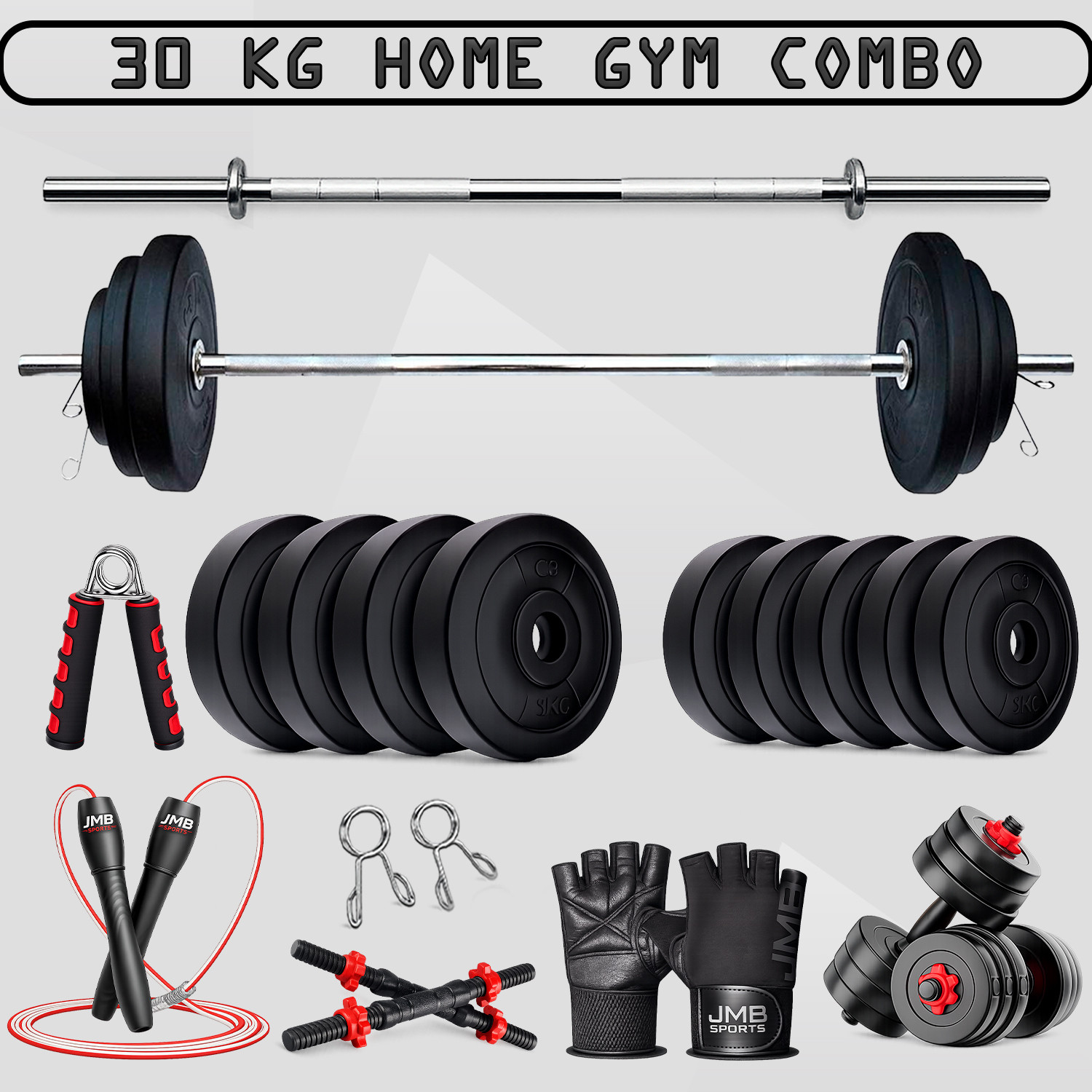 Image of JASMINE FITNESS 40 kg 40KG Strength Training Dumbbell Plate Kit with 3FT Straight Rod & Accessories Home Gym Combo