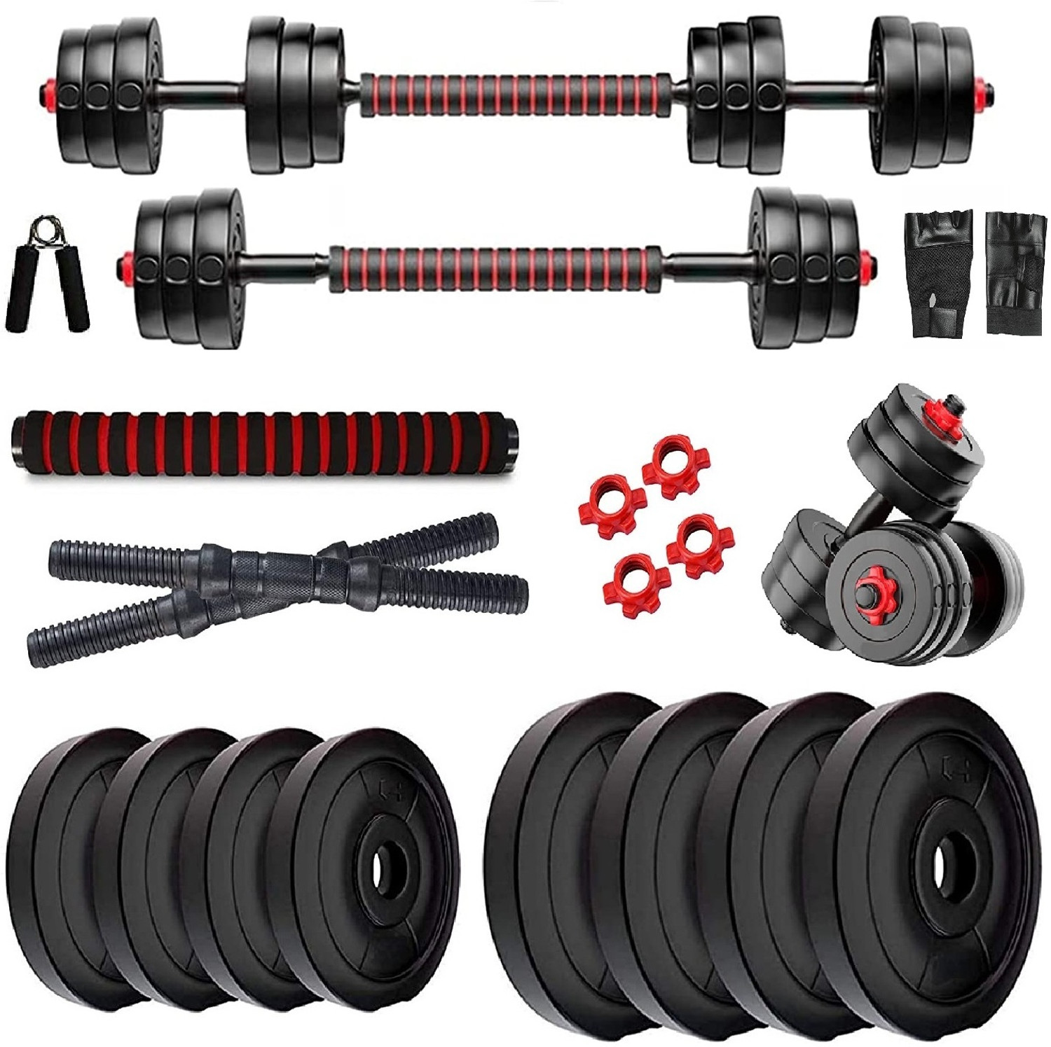 Image of BELLATRIX X 0.4 kg 20KG PVC Weight Set with Dumbbell Rods, 3ft Straight Rod & Acc Gym Home Gym Combo