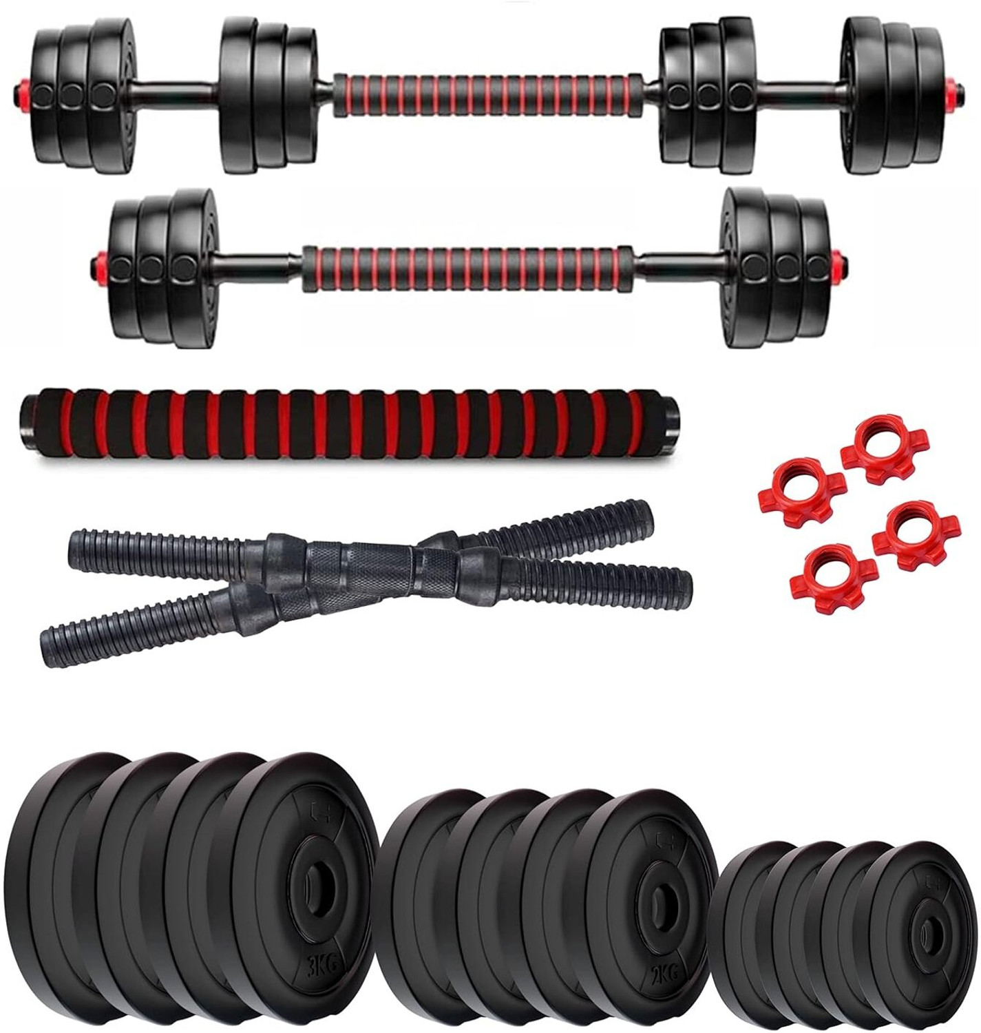 Image of POWER FITNESS 30 kg pvc Adjustible dumbbles 3ft curl rod Adjustable Dumbbell (30 kg)