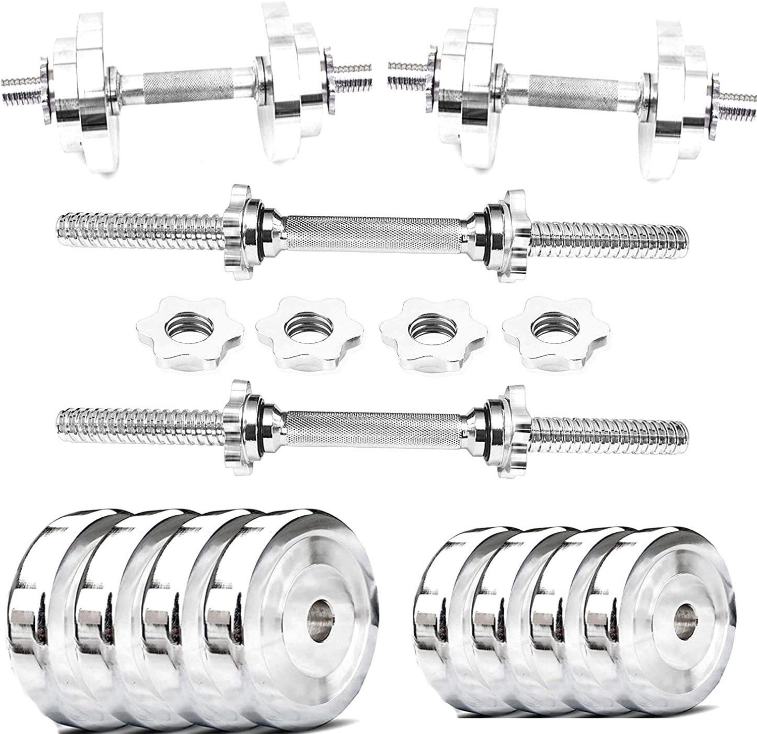 Image of POWER FITNESS 30KG PVC Weight Set with Dumbbell Rods, 3ft curl Rod & Acc Gym Fitness Adjustable Dumbbell (30 kg)