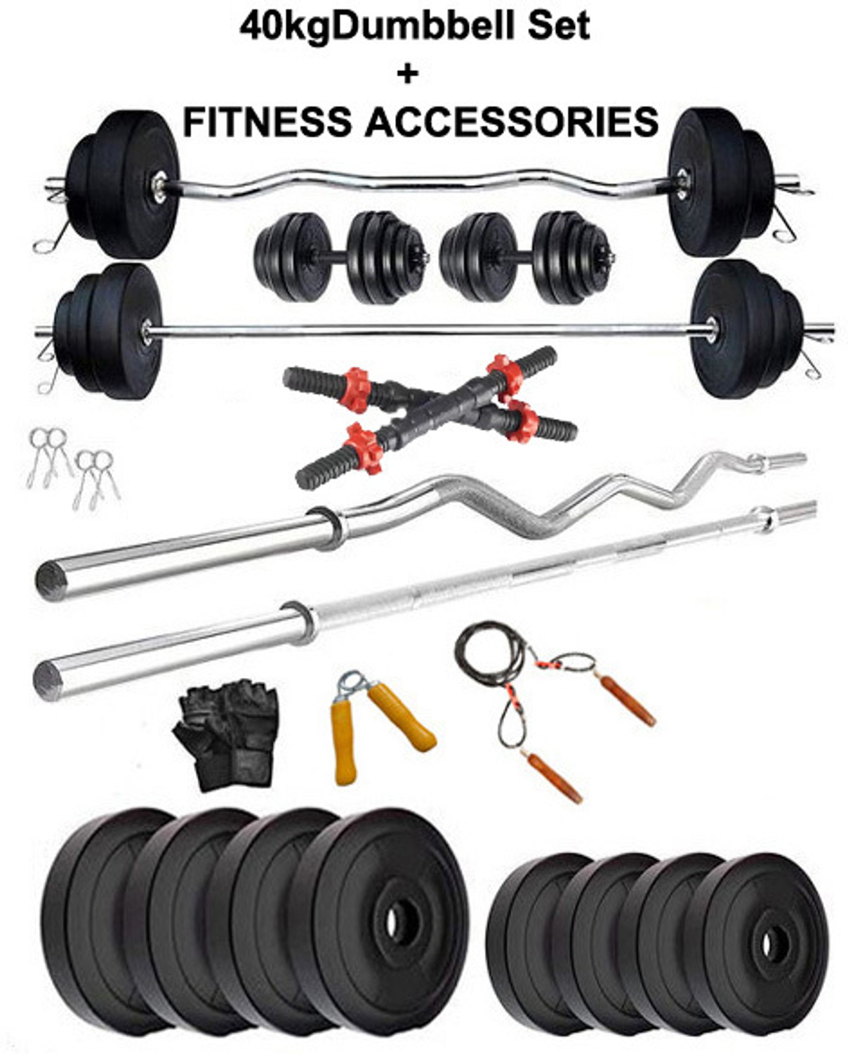 Image of COGNANT 0.65 kg FITNESS 40kg Dumbbell Set with ACCESSORIES + 3ft. RODS for HOME EXERCISES Home Gym Combo