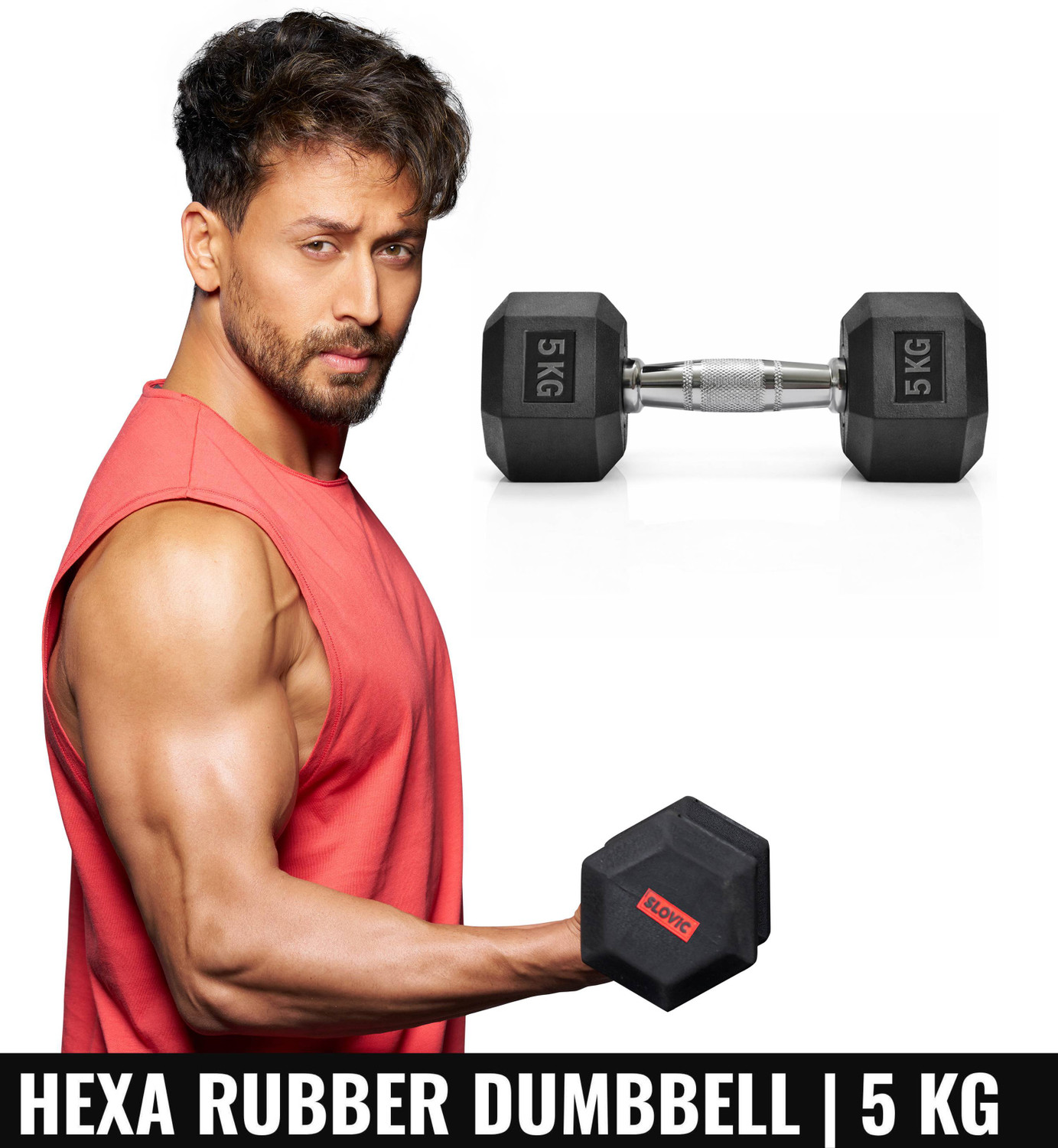 Image of GYM KART Premium (10Kg X Pc1) Quality Rubber Dumbbell Fixed Weight Dumbbell (10 kg)