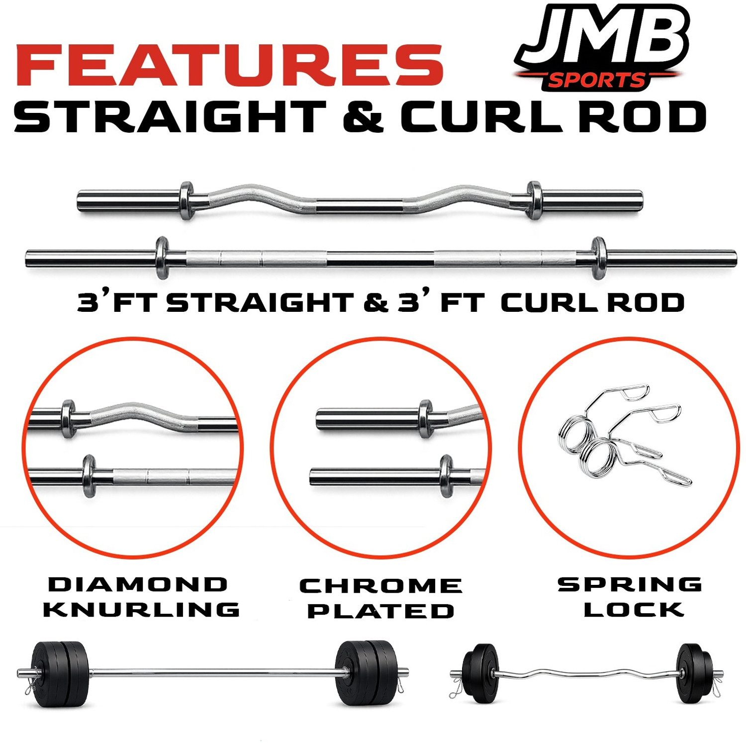 Image of JMB 40kg-3ft curl rod+3ft straight rod+pvc plates+dumbbell rod 14inch+accessories Dumbbell Kit Kit