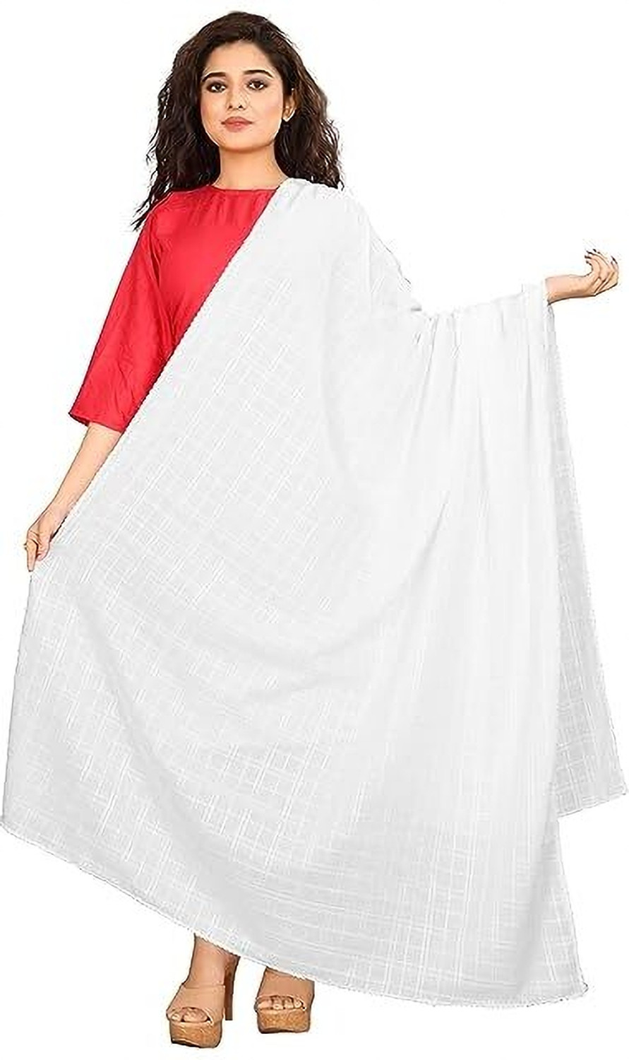 Image of Aayat Fashion Cotton Blend Embroidered White Women Dupatta