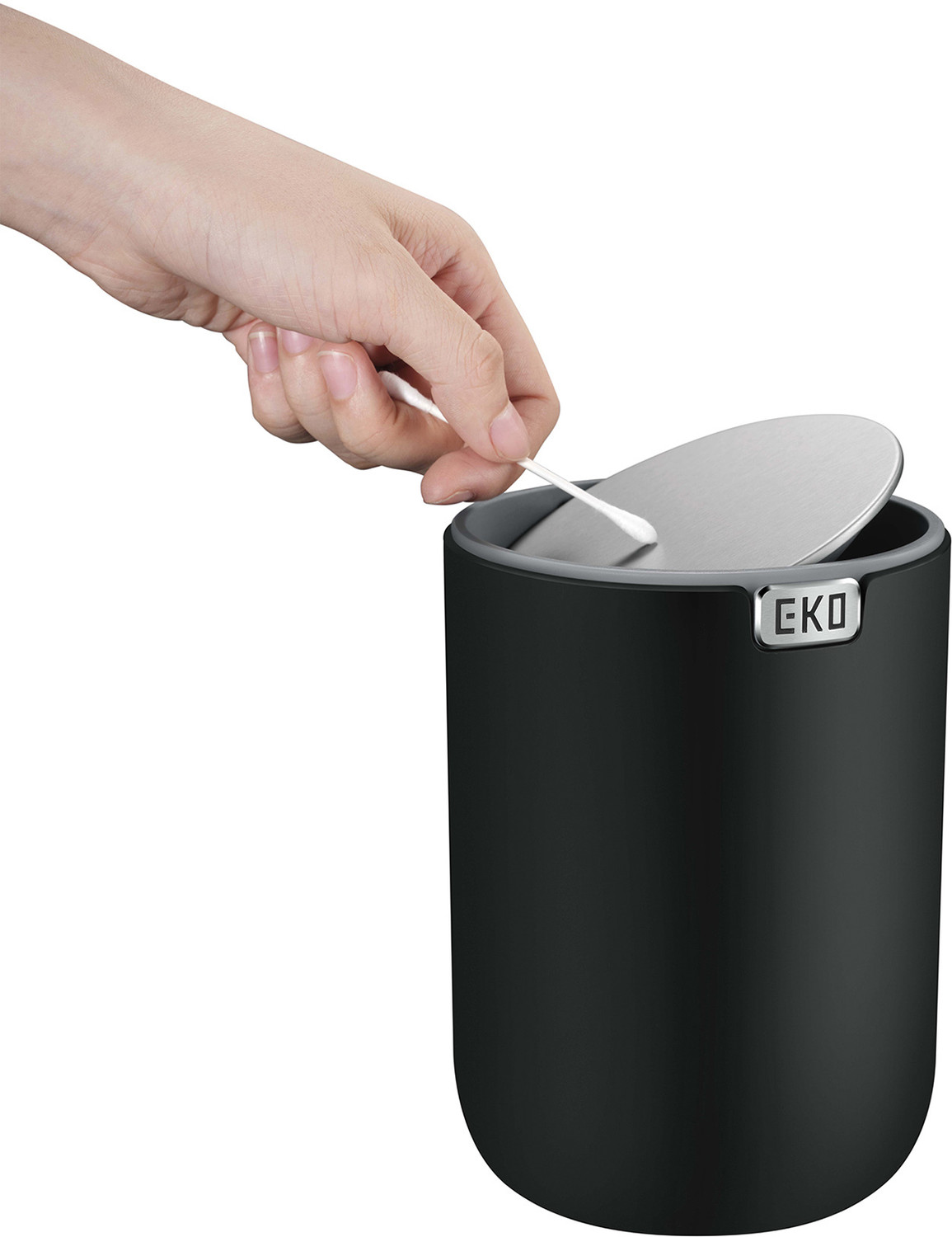 Image of Obsessions Fingerprint Resistant Table Bin Black Stainless Steel Dustbin (Black)