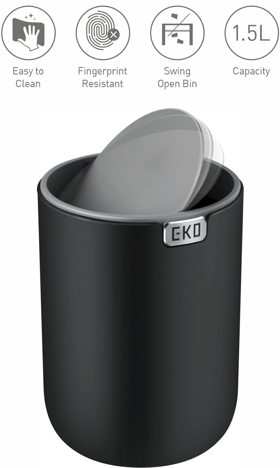 Image of Obsessions Fingerprint Resistant Table Bin Black Stainless Steel Dustbin (Black)