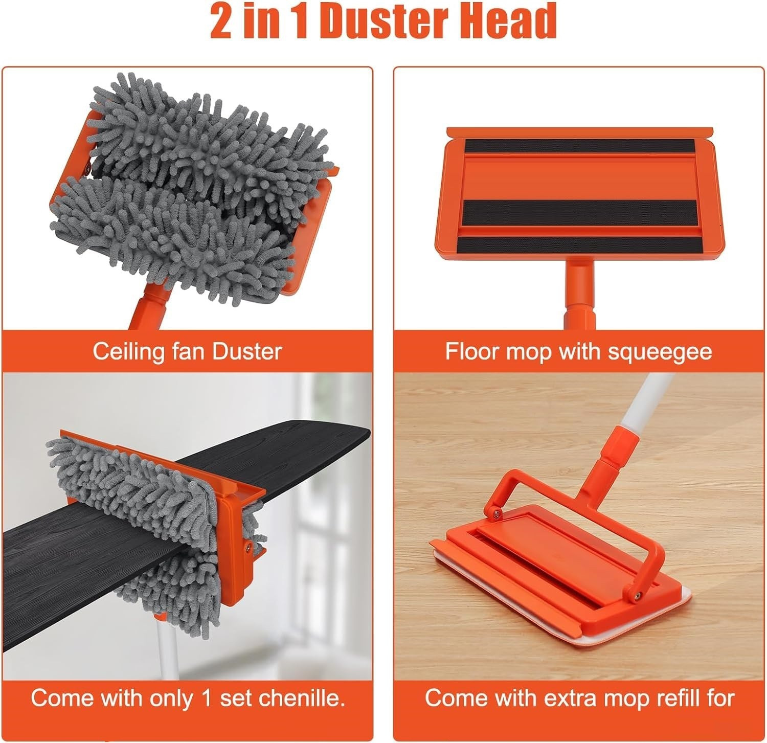 Image of HOKAL Fulminare 3 in 1 Fan Cleaner Duster with 159cm Extendable Long Handle Wet and Dry Duster Set