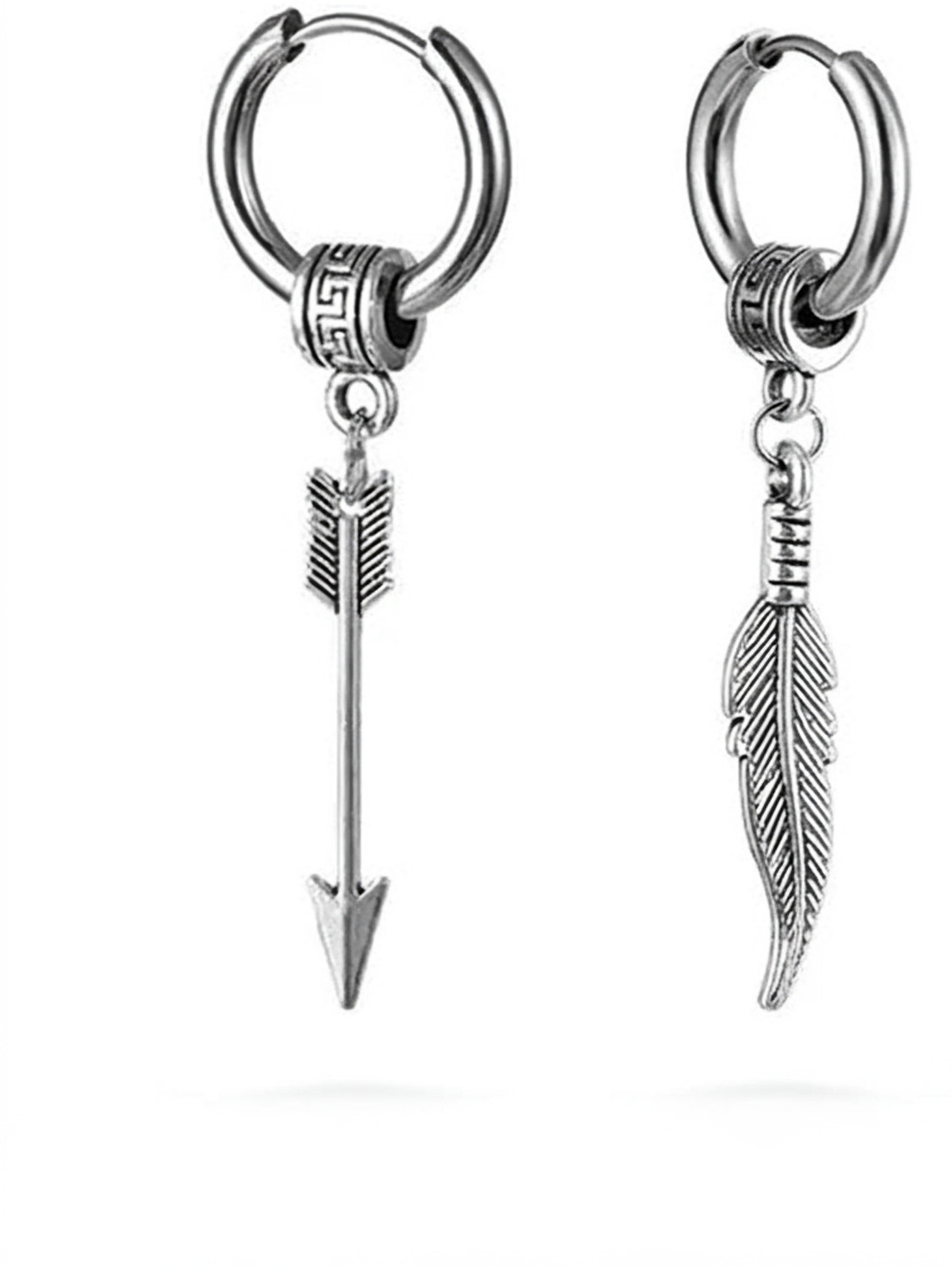Image of AVITAJEWLLERS Vintage Style Hoop Small Leaf & Bullet Stainless steel earrings pack of 1 Pair Stainless Steel Drops & Danglers