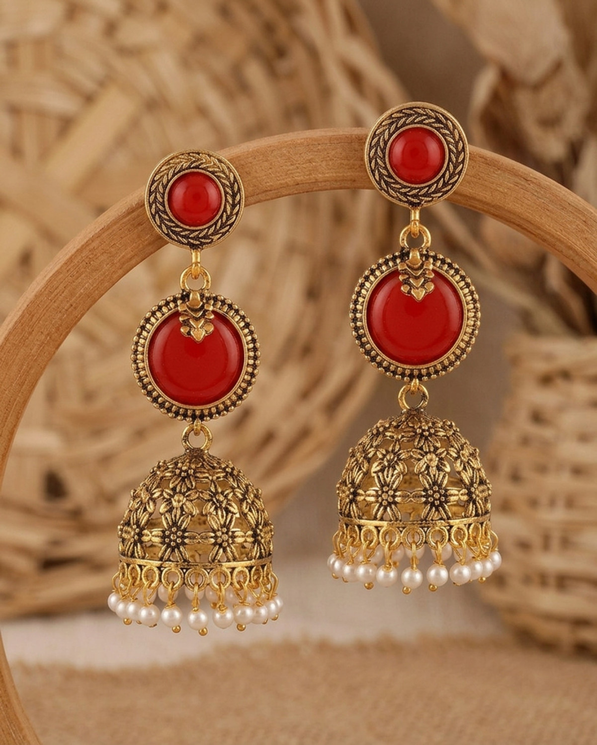 Image of Vastaraj Traditional Gold Plated Square Drop Earrings with Pearl Hangings Women & GirlS Alloy Hoop Earring