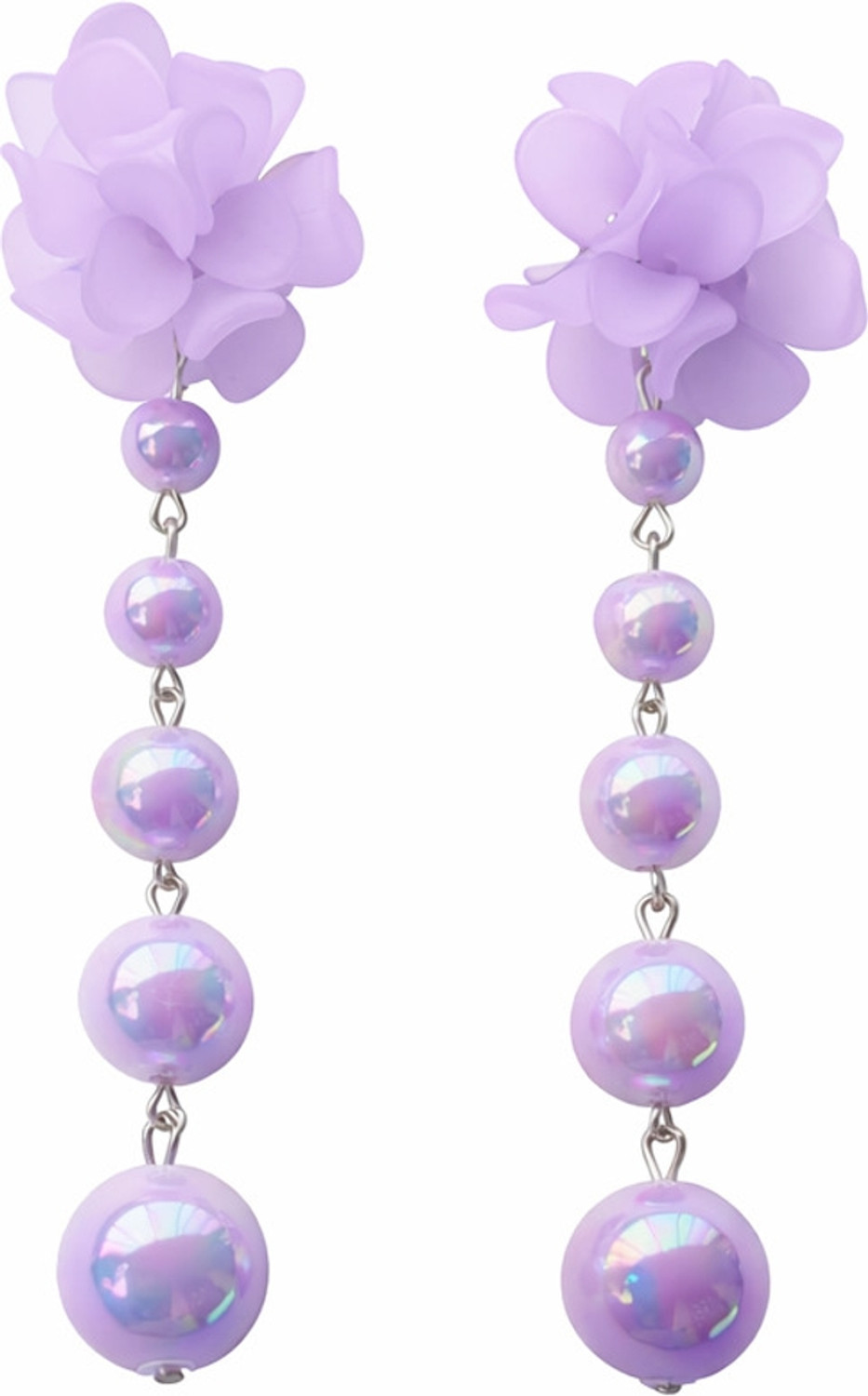 Image of KAHAAN Lavender Floral Stud Long Drop Earrings Pearl Alloy Drops & Danglers