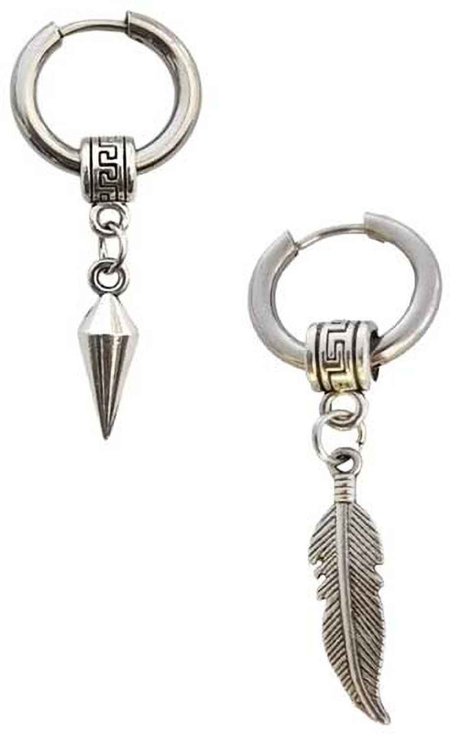 Image of AVITAJEWLLERS Vintage Style Hoop Small Leaf & Bullet Stainless steel earrings pack of 1 Pair Stainless Steel Drops & Danglers