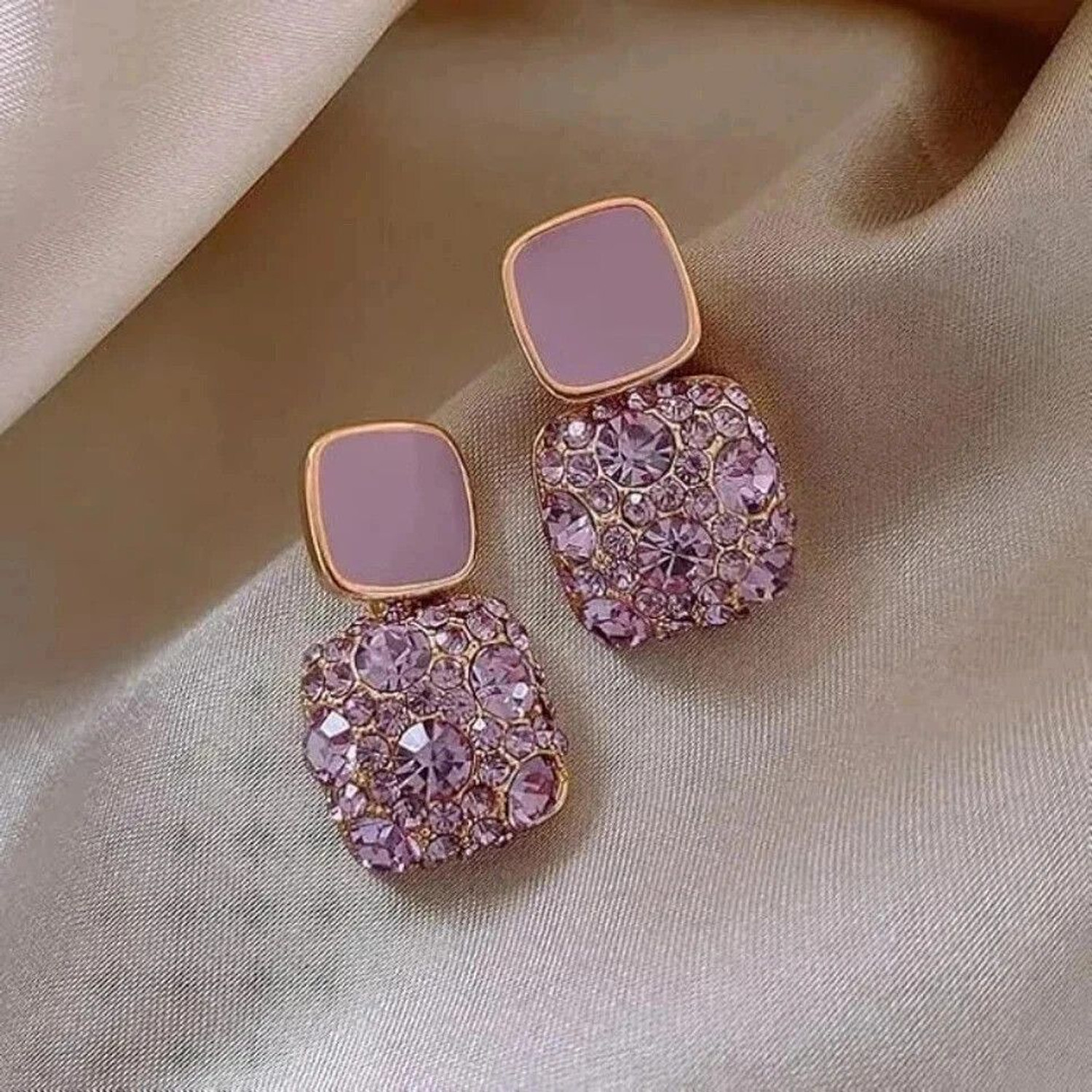 Image of KAHAAN Lavender Floral Stud Long Drop Earrings Pearl Alloy Drops & Danglers