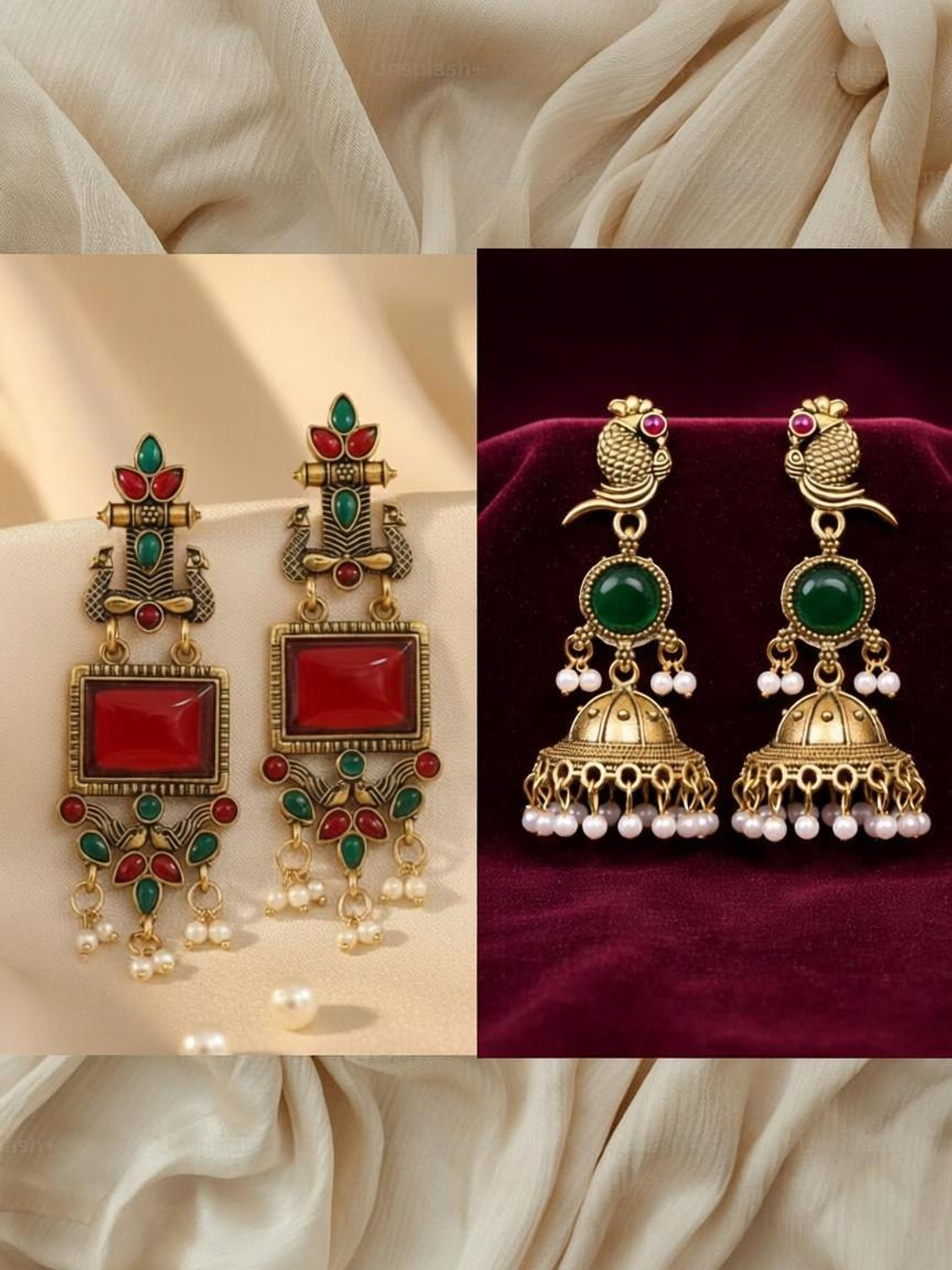 Image of Vastaraj Traditional Gold Plated Square Drop Earrings with Pearl Hangings Women & GirlS Alloy Hoop Earring