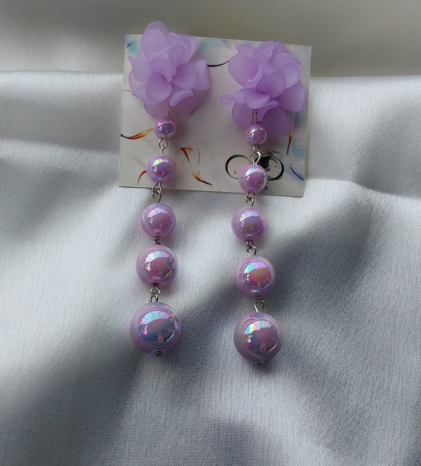 Image of KAHAAN Lavender Floral Stud Long Drop Earrings Pearl Alloy Drops & Danglers
