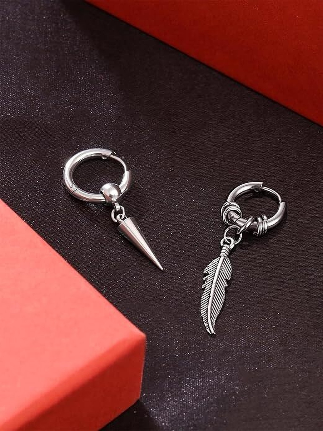 Image of AVITAJEWLLERS Vintage Style Hoop Small Leaf & Bullet Stainless steel earrings pack of 1 Pair Stainless Steel Drops & Danglers