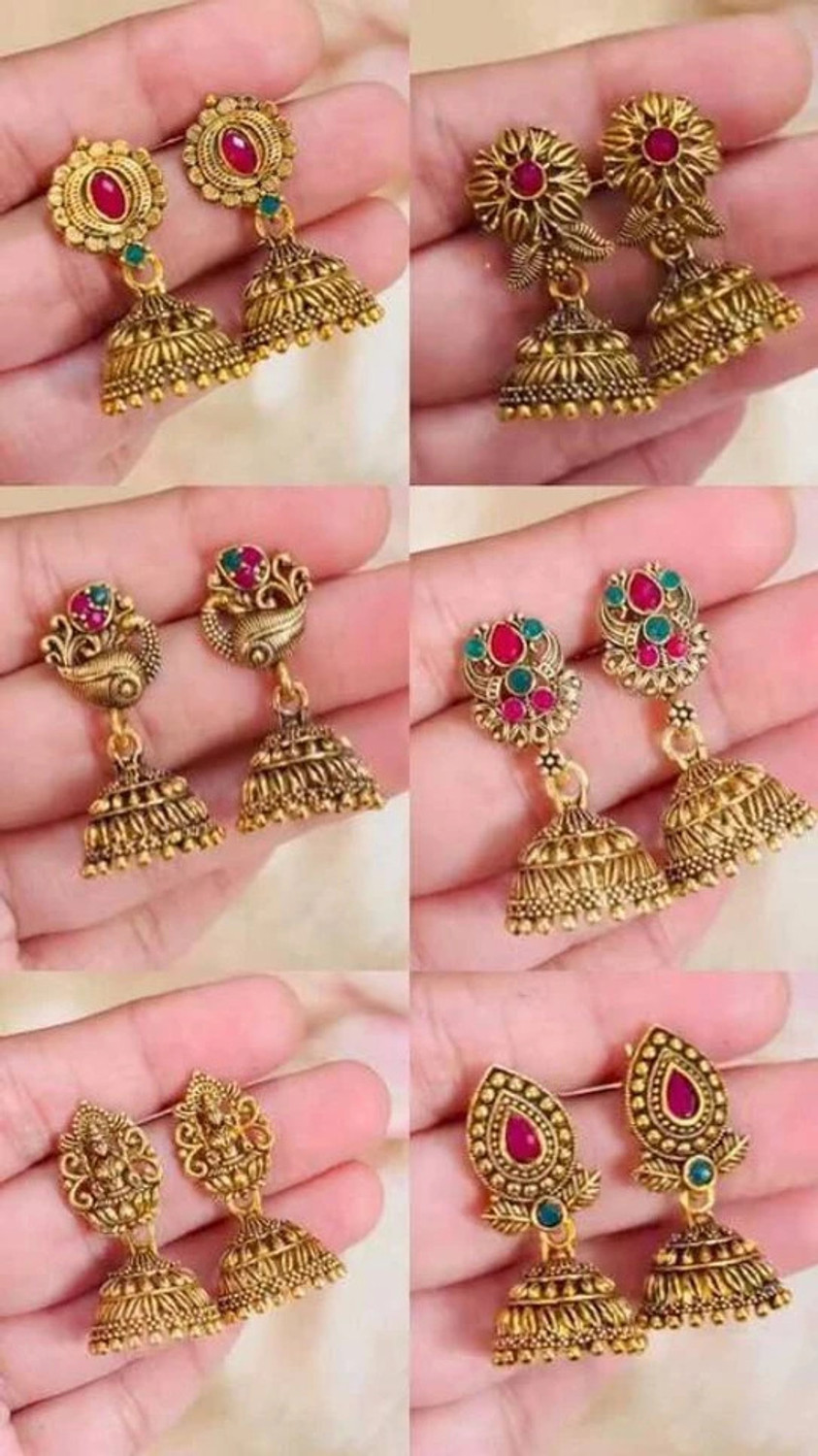 Flaring Crystal Brass Jhumki Earring, Stud Earring Price in India - Buy Flaring Crystal Bras...