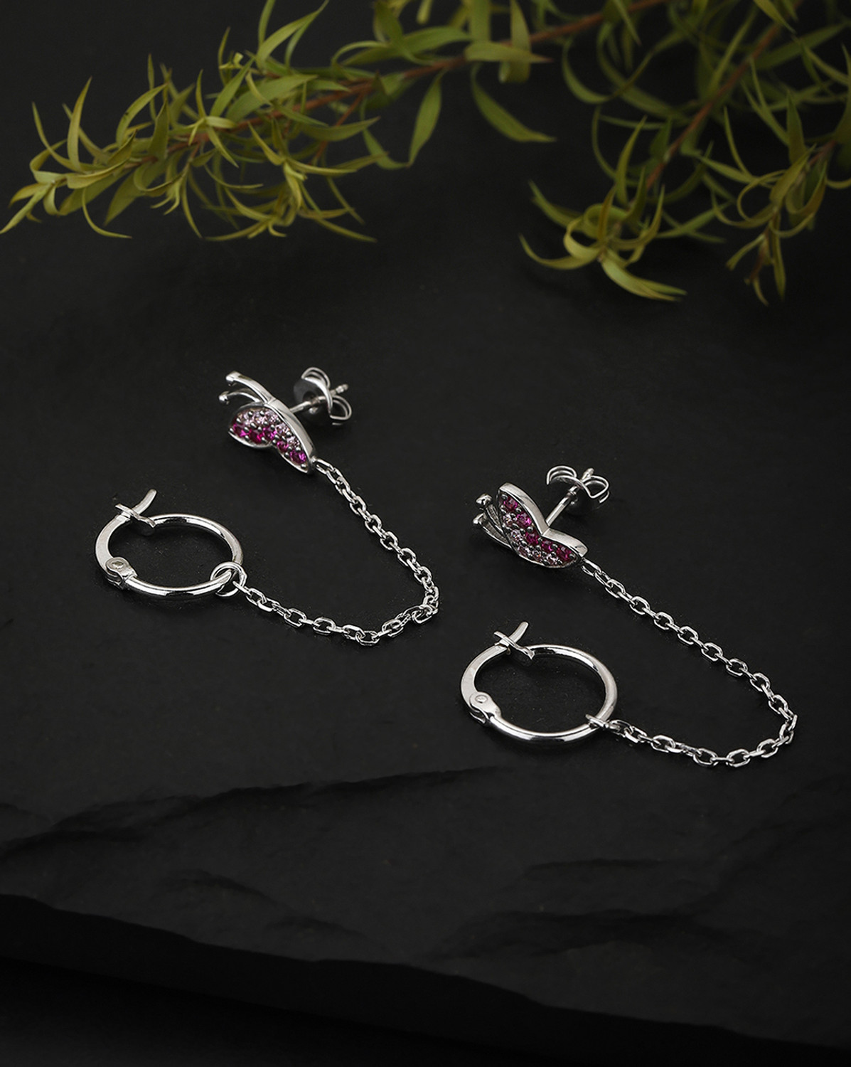 CARLTON Pink CZ Butterfly Stud Earring - Image 4