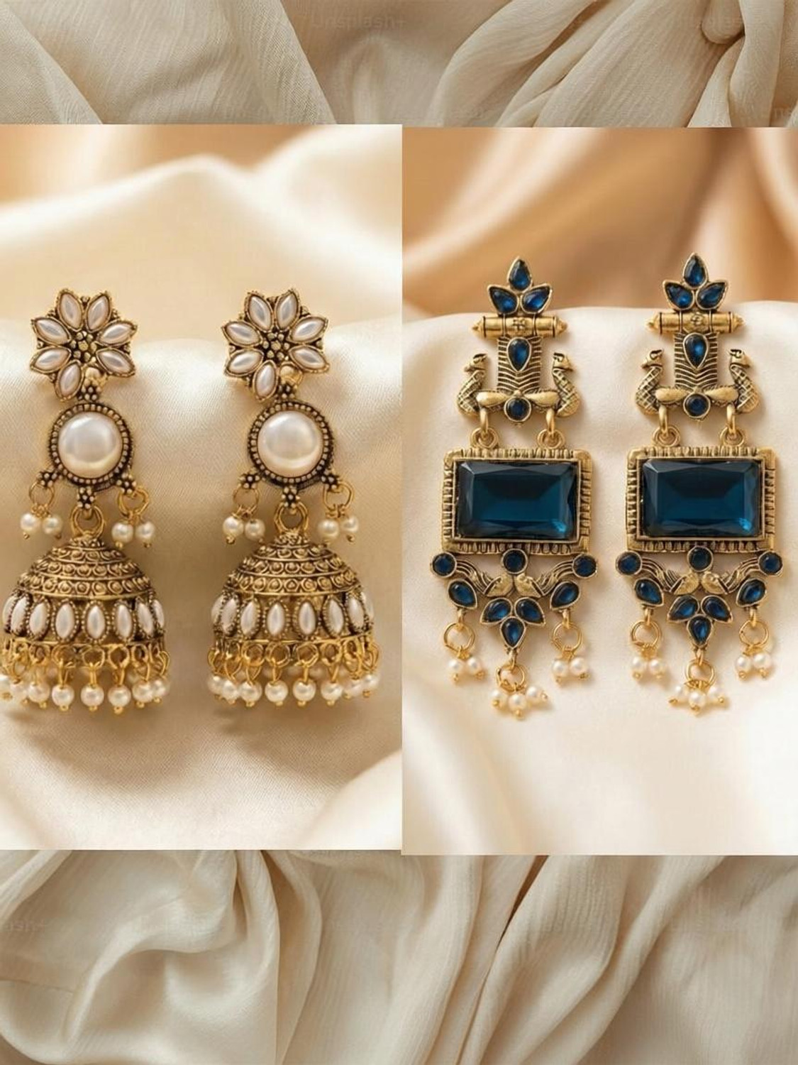 Image of Vastaraj Traditional Gold Plated Square Drop Earrings with Pearl Hangings Women & GirlS Alloy Hoop Earring