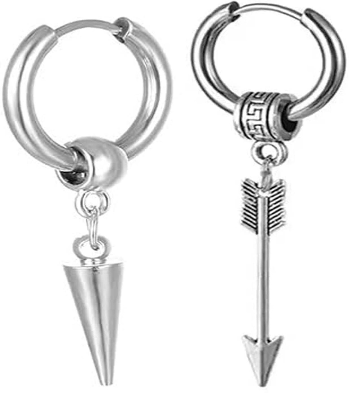 Image of AVITAJEWLLERS Vintage Style Hoop Small Leaf & Bullet Stainless steel earrings pack of 1 Pair Stainless Steel Drops & Danglers