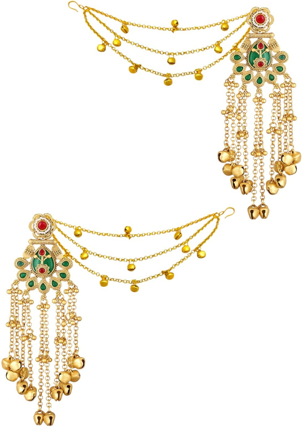 fabula Gold Heritage Kashmiri Drop Earrings with Hair Kaan Chain - Image 1