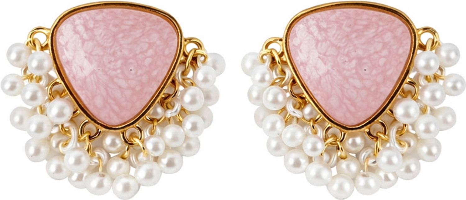 Image of KAHAAN Lavender Floral Stud Long Drop Earrings Pearl Alloy Drops & Danglers