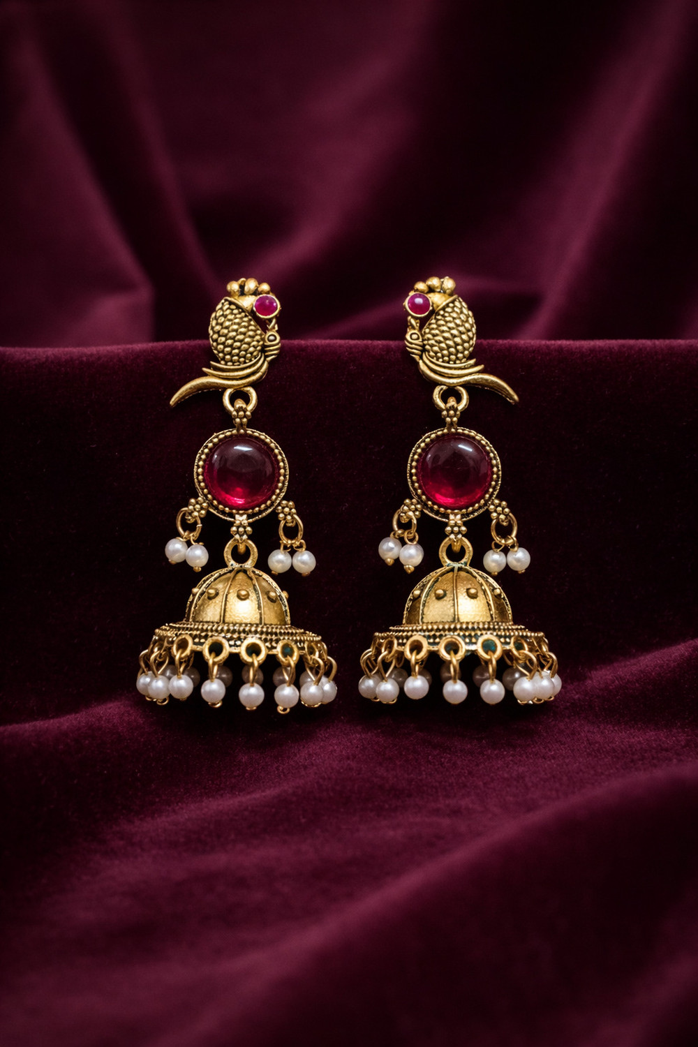 Image of Vastaraj Traditional Gold Plated Square Drop Earrings with Pearl Hangings Women & GirlS Alloy Hoop Earring