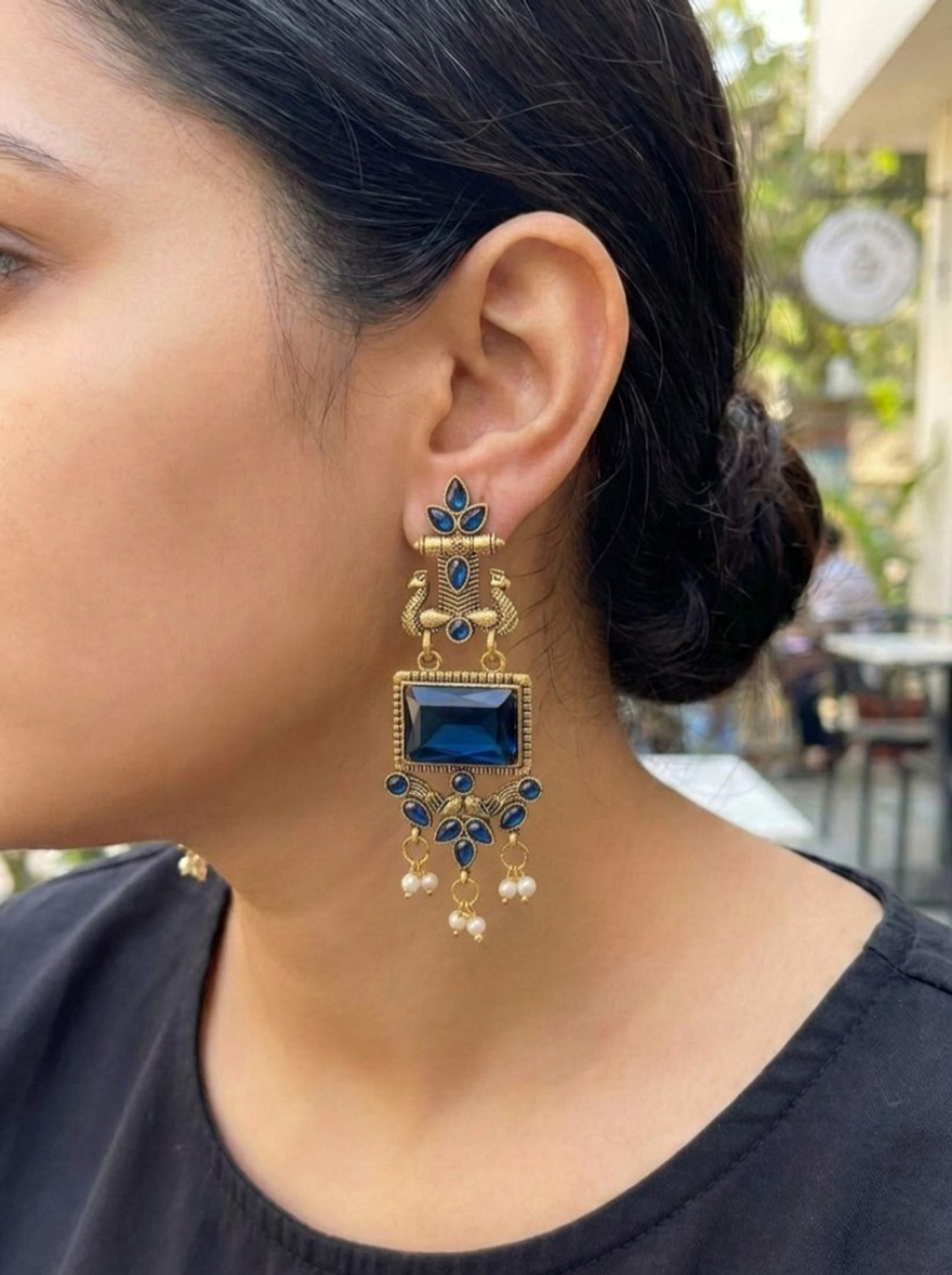 Image of Vastaraj Traditional Gold Plated Square Drop Earrings with Pearl Hangings Women & GirlS Alloy Hoop Earring