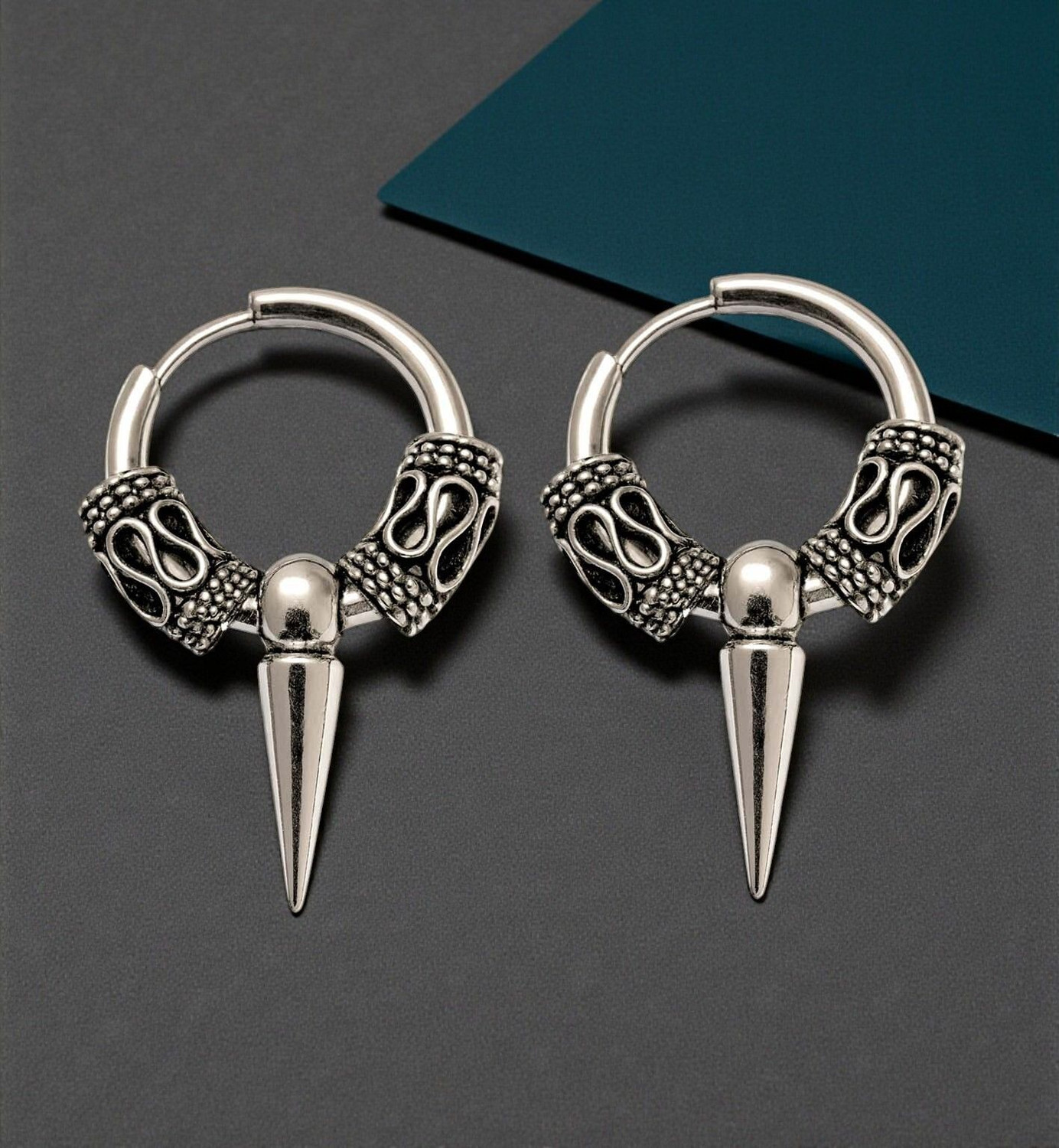 Image of AVITAJEWLLERS Vintage Style Hoop Small Leaf & Bullet Stainless steel earrings pack of 1 Pair Stainless Steel Drops & Danglers