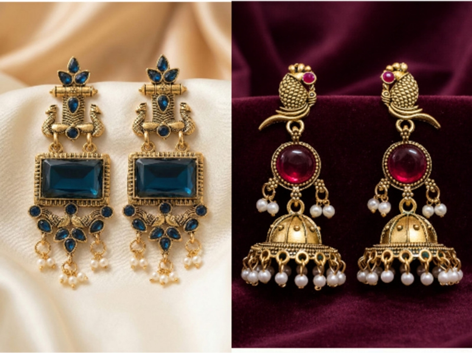 Image of Vastaraj Traditional Gold Plated Square Drop Earrings with Pearl Hangings Women & GirlS Alloy Hoop Earring