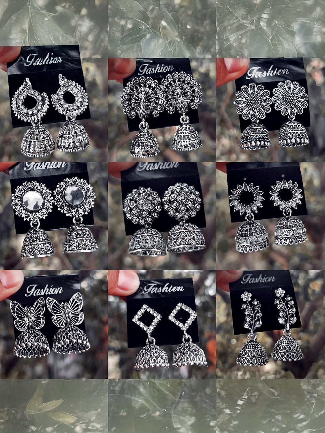 JV CREATION Silver Jhumki Earrings Set of 6 - Image 1