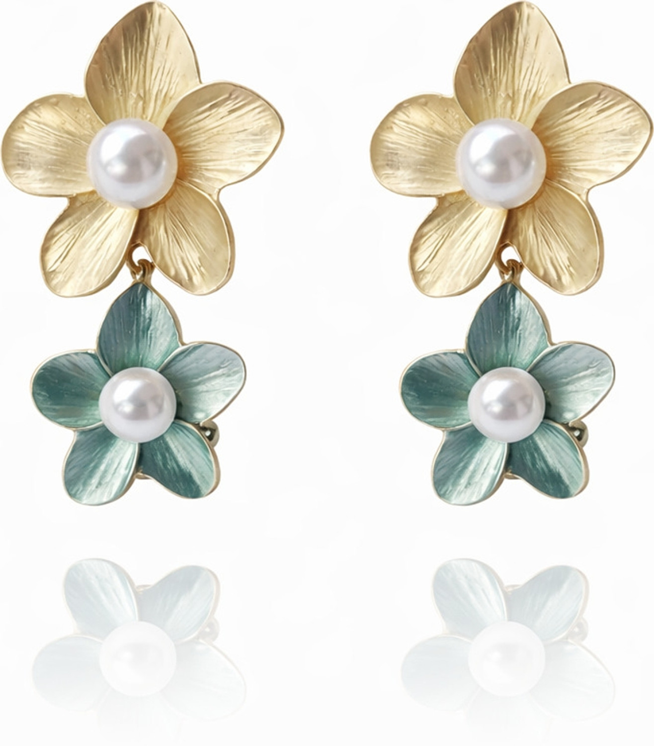 Image of KAHAAN Lavender Floral Stud Long Drop Earrings Pearl Alloy Drops & Danglers