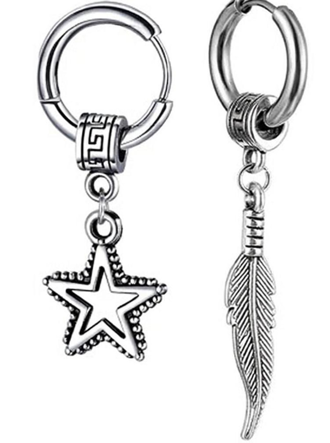 Image of AVITAJEWLLERS Vintage Style Hoop Small Leaf & Bullet Stainless steel earrings pack of 1 Pair Stainless Steel Drops & Danglers