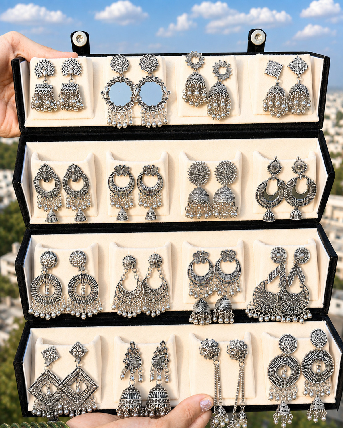 UrbanKiwi 16 Pair Oxidized Jhumka Earrings - Image 6
