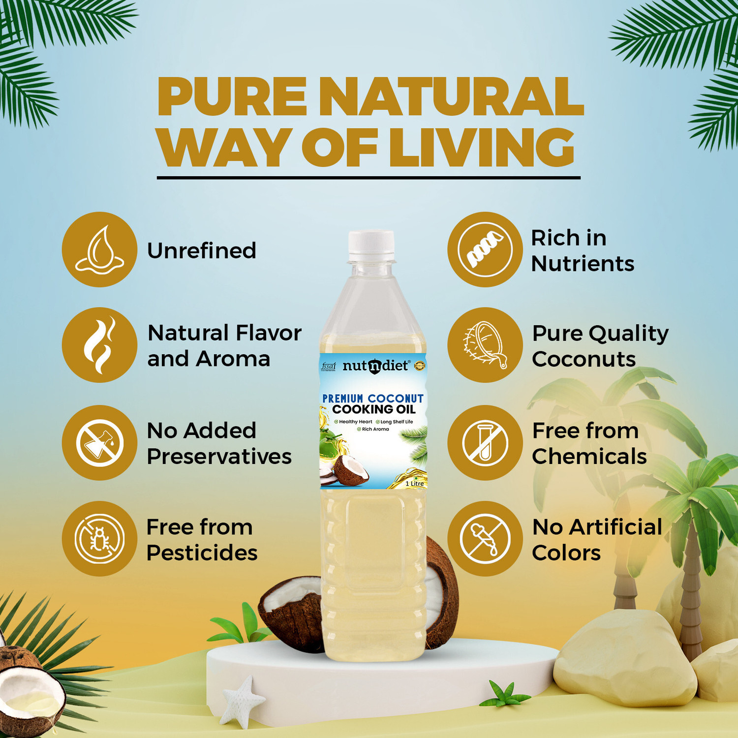 Image of nutndiet Premium Edible Coconut Cooking Oil | Chemical-Free, Rich in Nutrients Coconut Oil (500 ml)