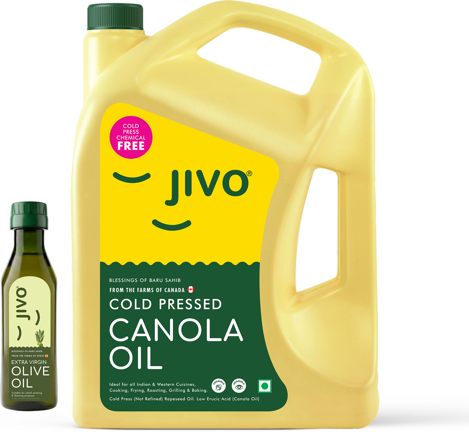 Image of JIVO Mustard Kachi Ghani 1 Litre (Pet Bottle) + Organic Long Grain Basmati Rice 1 KG Mustard Oil (2 x 0.5 L)