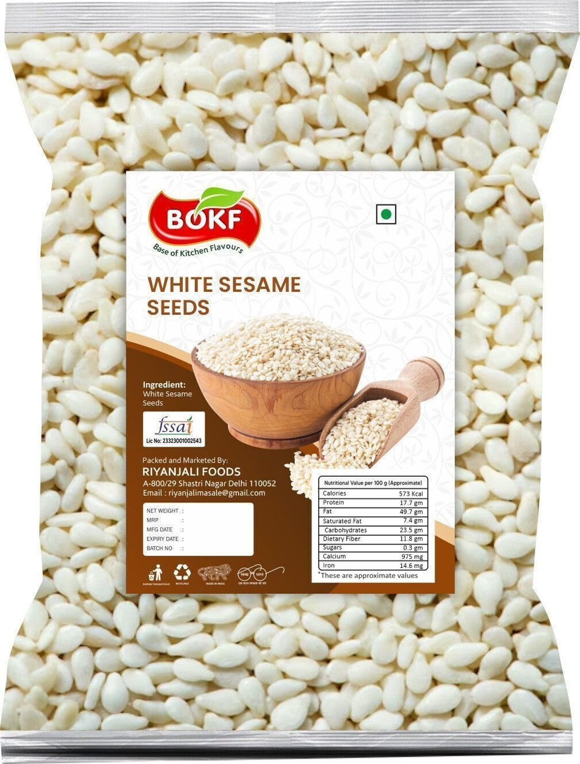 Image of BOKF Til Seeds for Eating, Unroasted White Sesame Seeds (1 kg)