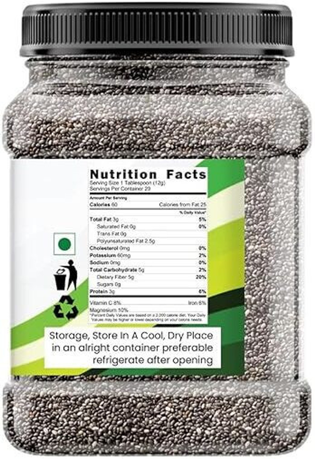 Image of Marwar Bites Chia Seeds - Seeds for Weight Management | Rich in Calcium, Protein & Fibre Chia Seeds (500 g)
