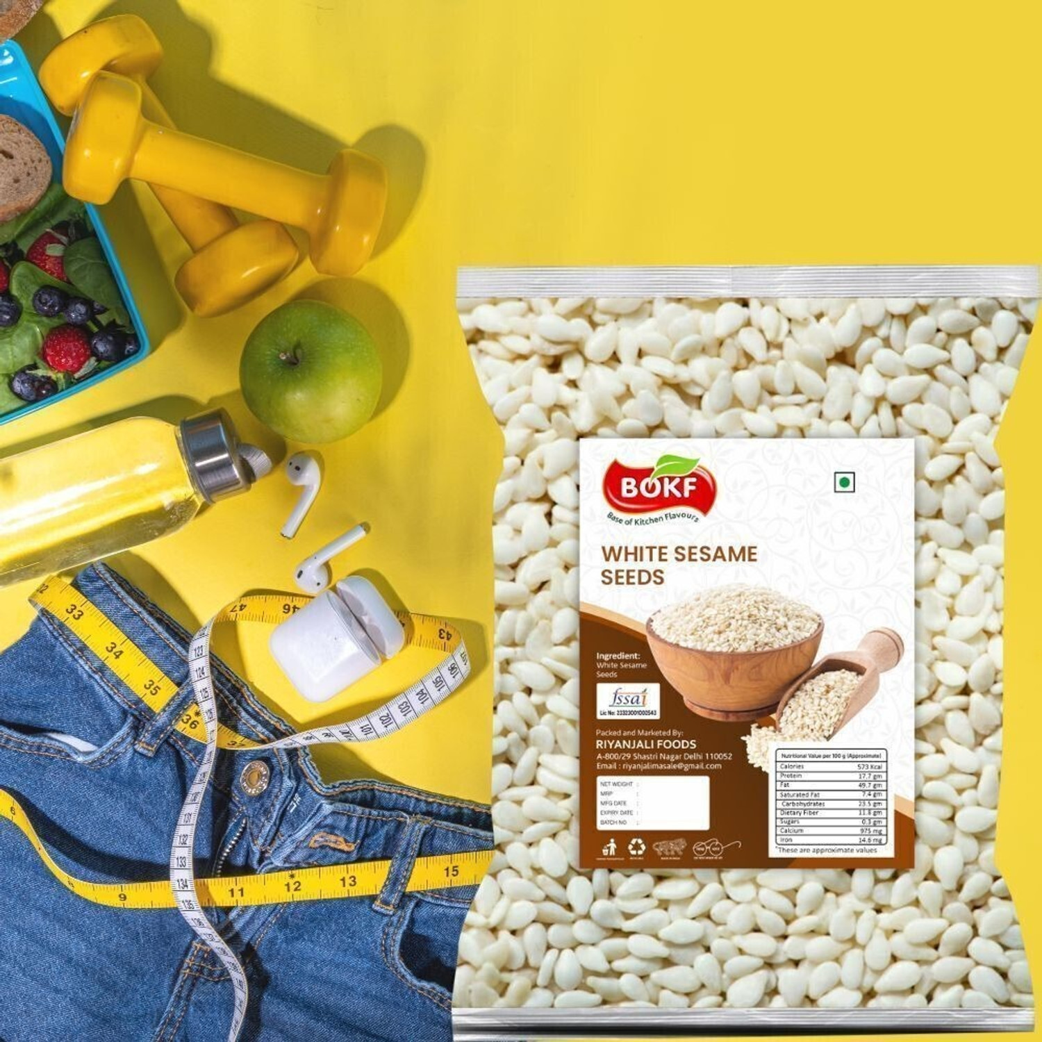 Image of BOKF Til Seeds for Eating, Unroasted White Sesame Seeds (1 kg)