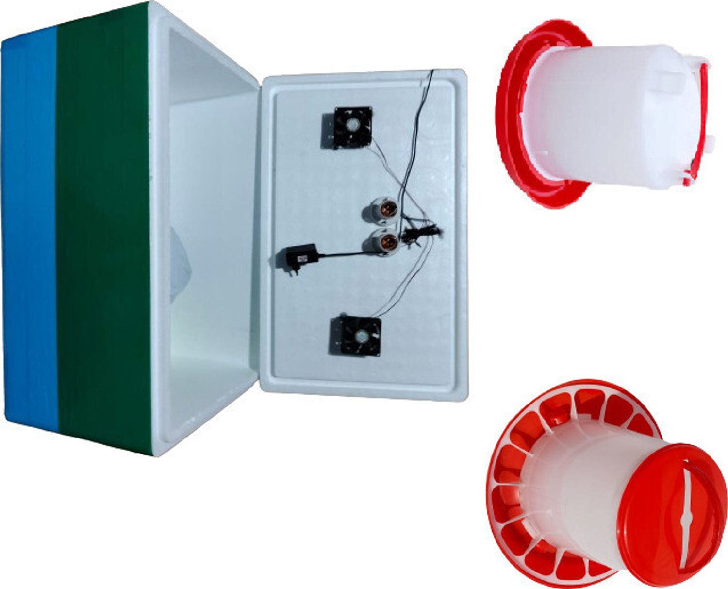Image of TM&W thermocole 100 egg semi automatic with 1.5 kg feeder and 1.5 Ltr drinker 2 pcs Egg Incubator