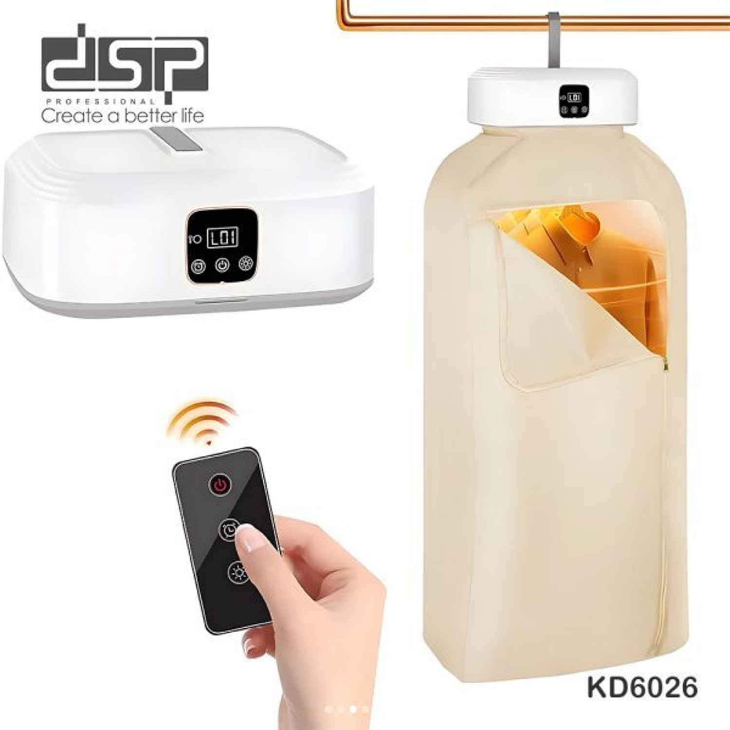 Image of WunderVoX Automatic Mini Clothes Dryer Machine with Hanger Electric Cloth Dryer (White)