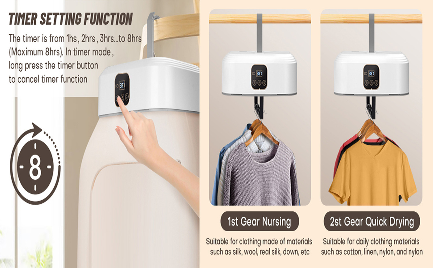 Image of WunderVoX Automatic Mini Clothes Dryer Machine with Hanger Electric Cloth Dryer (White)