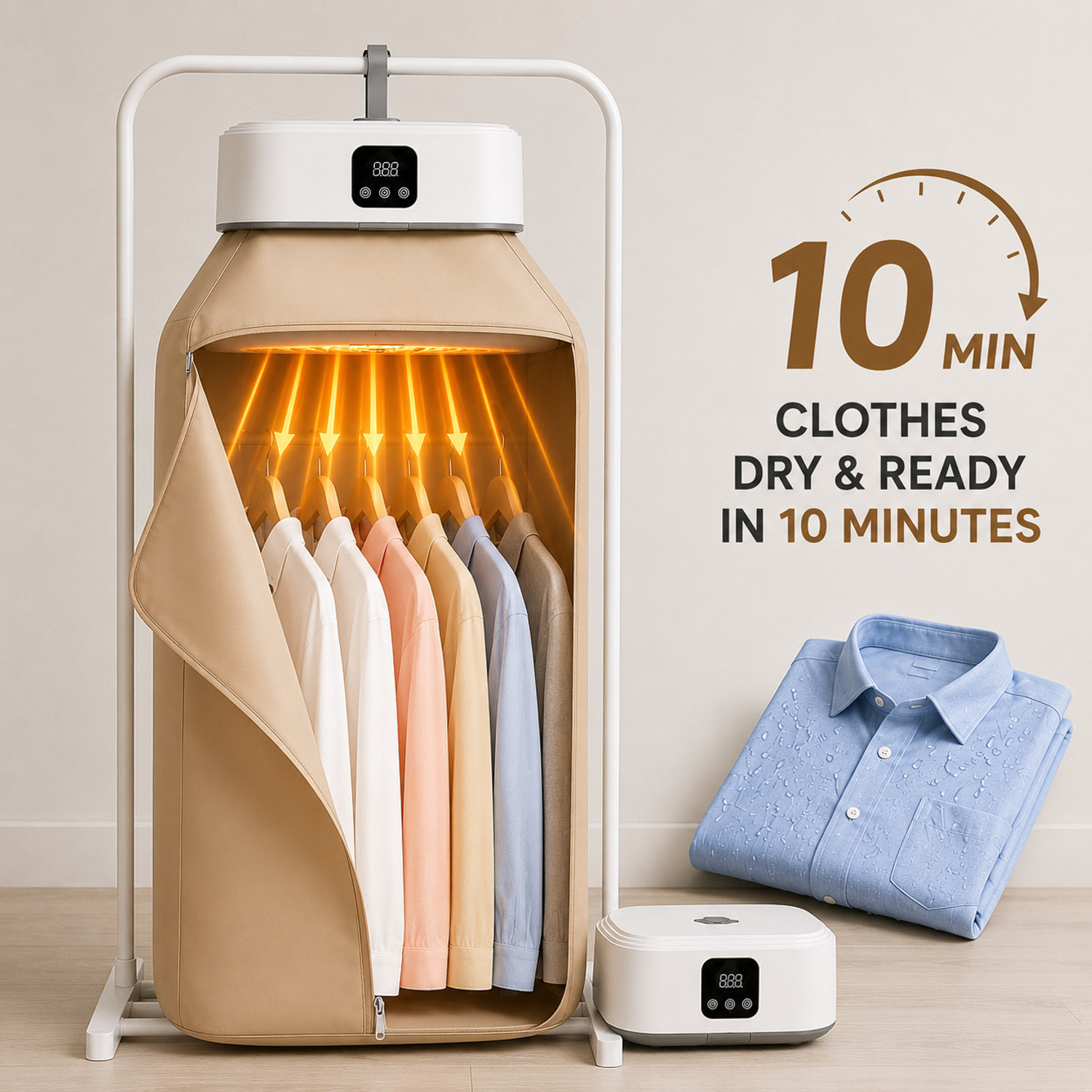 Image of WunderVoX Automatic Mini Clothes Dryer Machine with Hanger Electric Cloth Dryer (White)