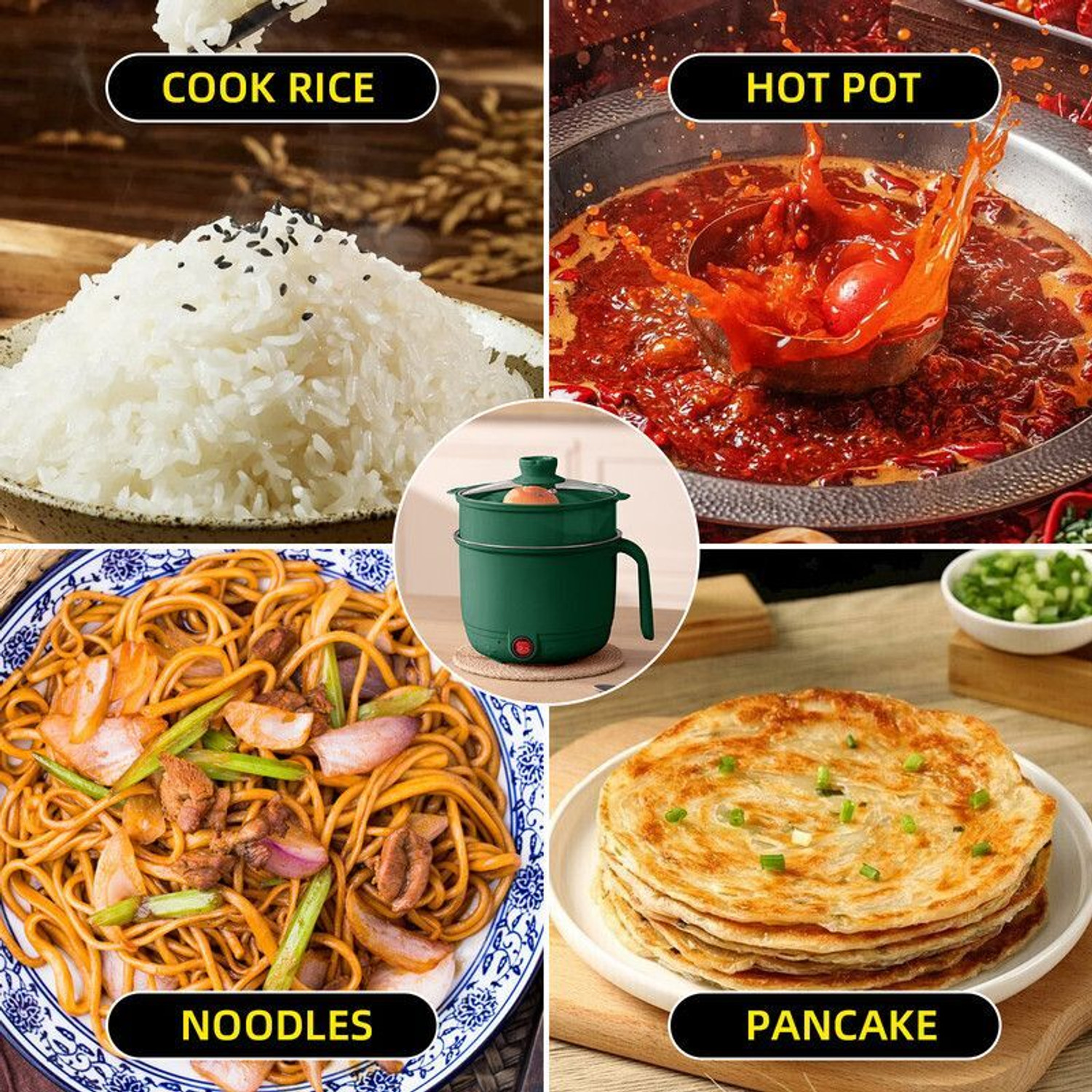 Image of HSH GOLDI Cooker 1.8 L, Rice Maker Cooker with Steaming Feature, Multifunction Portable Travel Cooker, Rice Cooker, Food Steamer, Egg Cooker, Egg Boiler (1.5 L, Multicolor)
