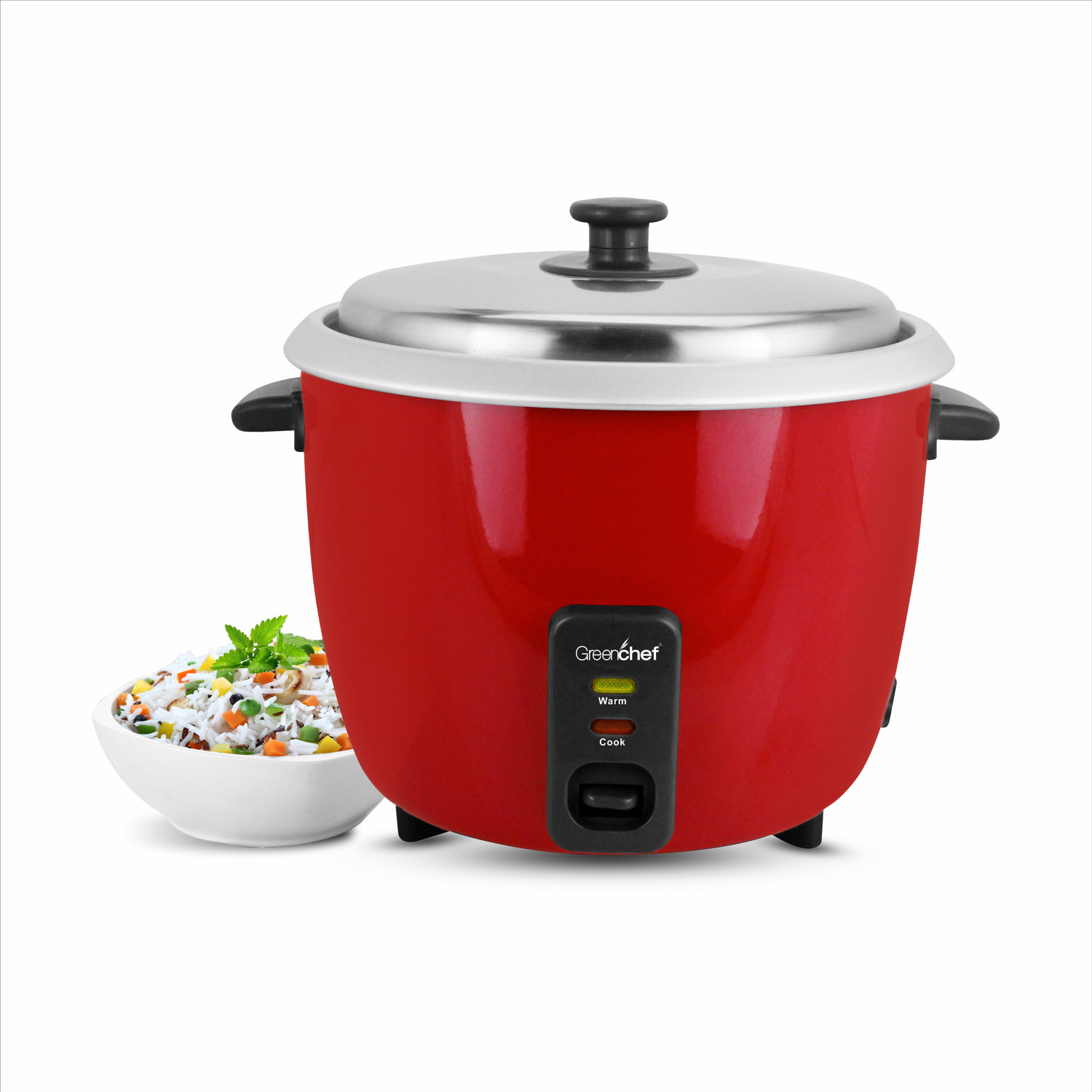Greenchef Carlo Ace Single Pot Electric Rice Cooker with Steaming Feature (1.8 L, Red) - Image 1
