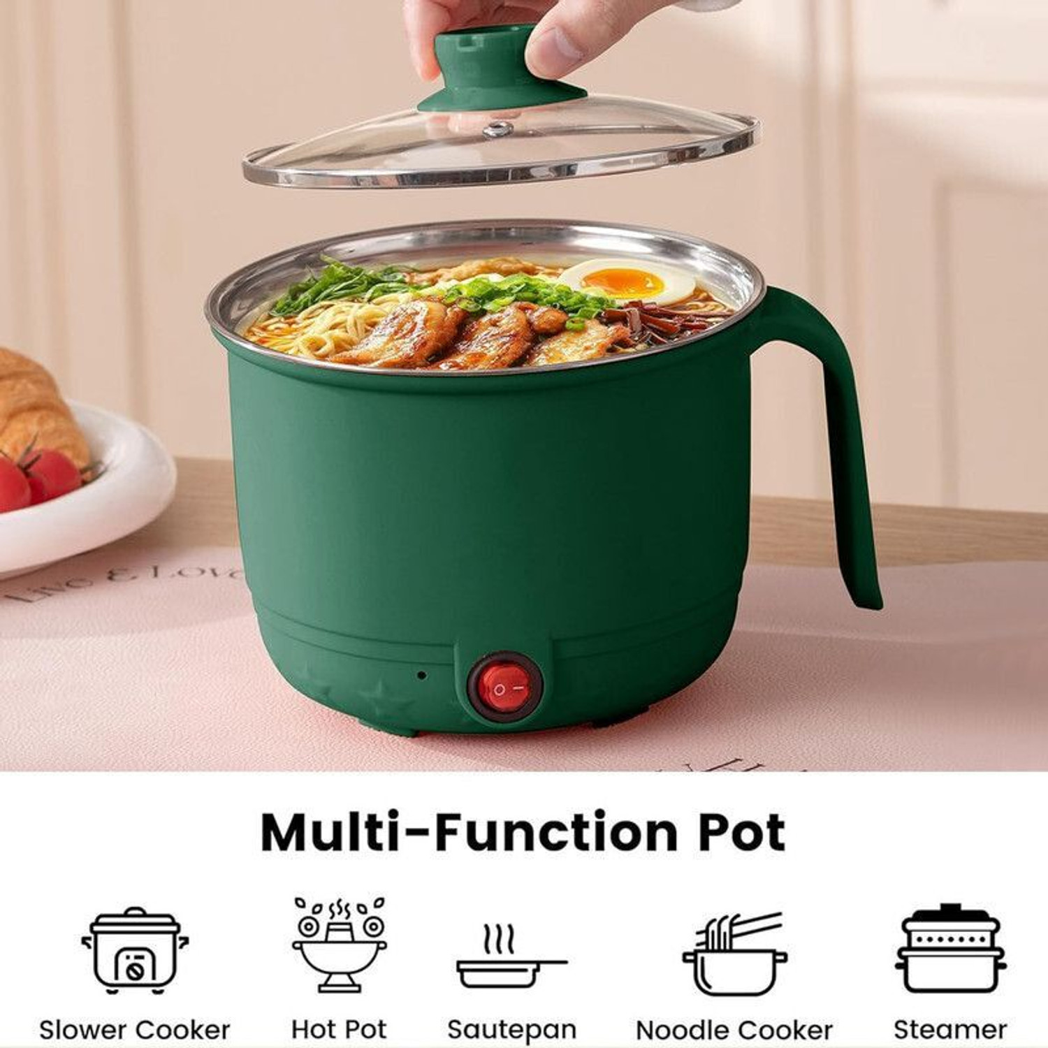 Image of HSH GOLDI Cooker 1.8 L, Rice Maker Cooker with Steaming Feature, Multifunction Portable Travel Cooker, Rice Cooker, Food Steamer, Egg Cooker, Egg Boiler (1.5 L, Multicolor)